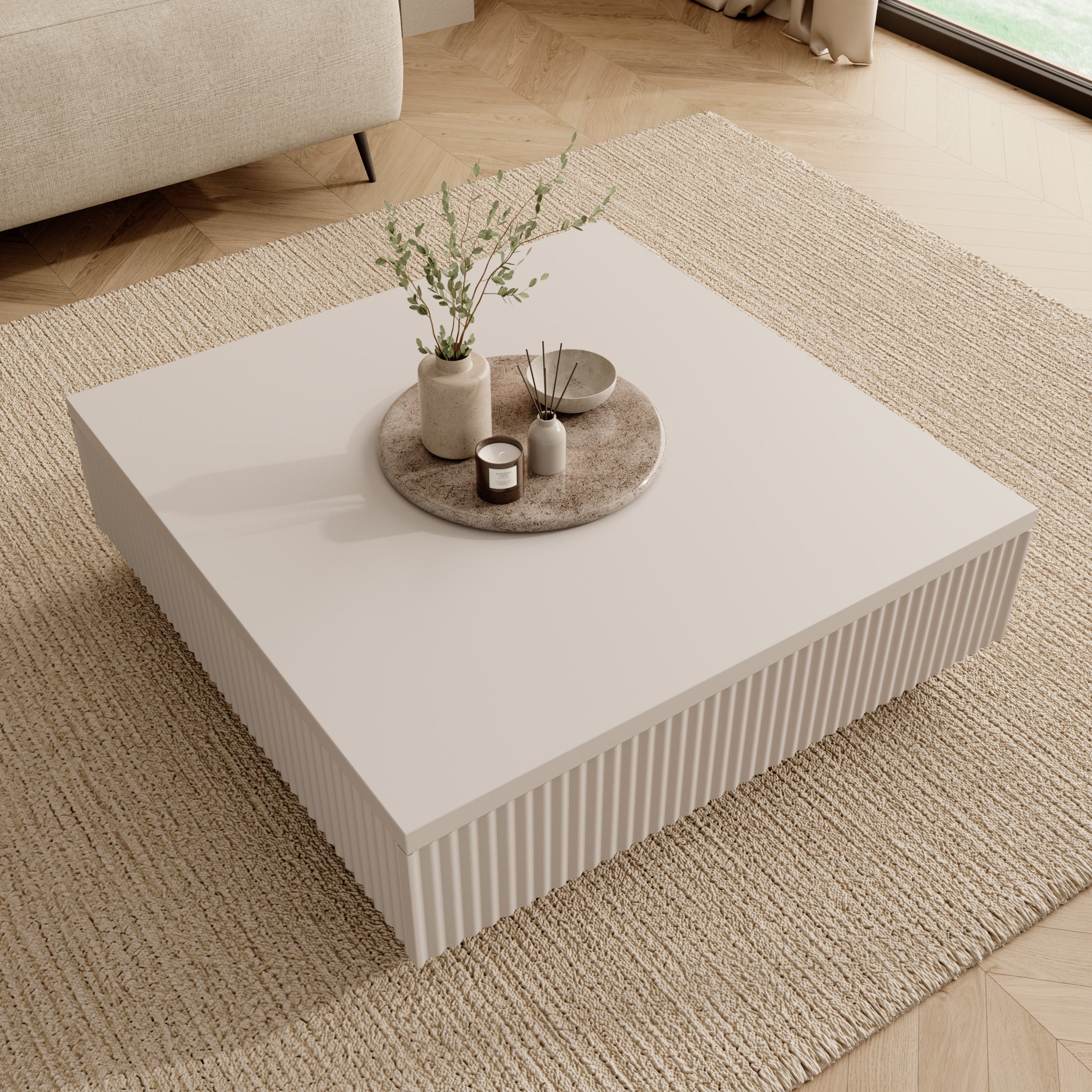 Piedra - Salontafel - Beige - 81x80x26 cm