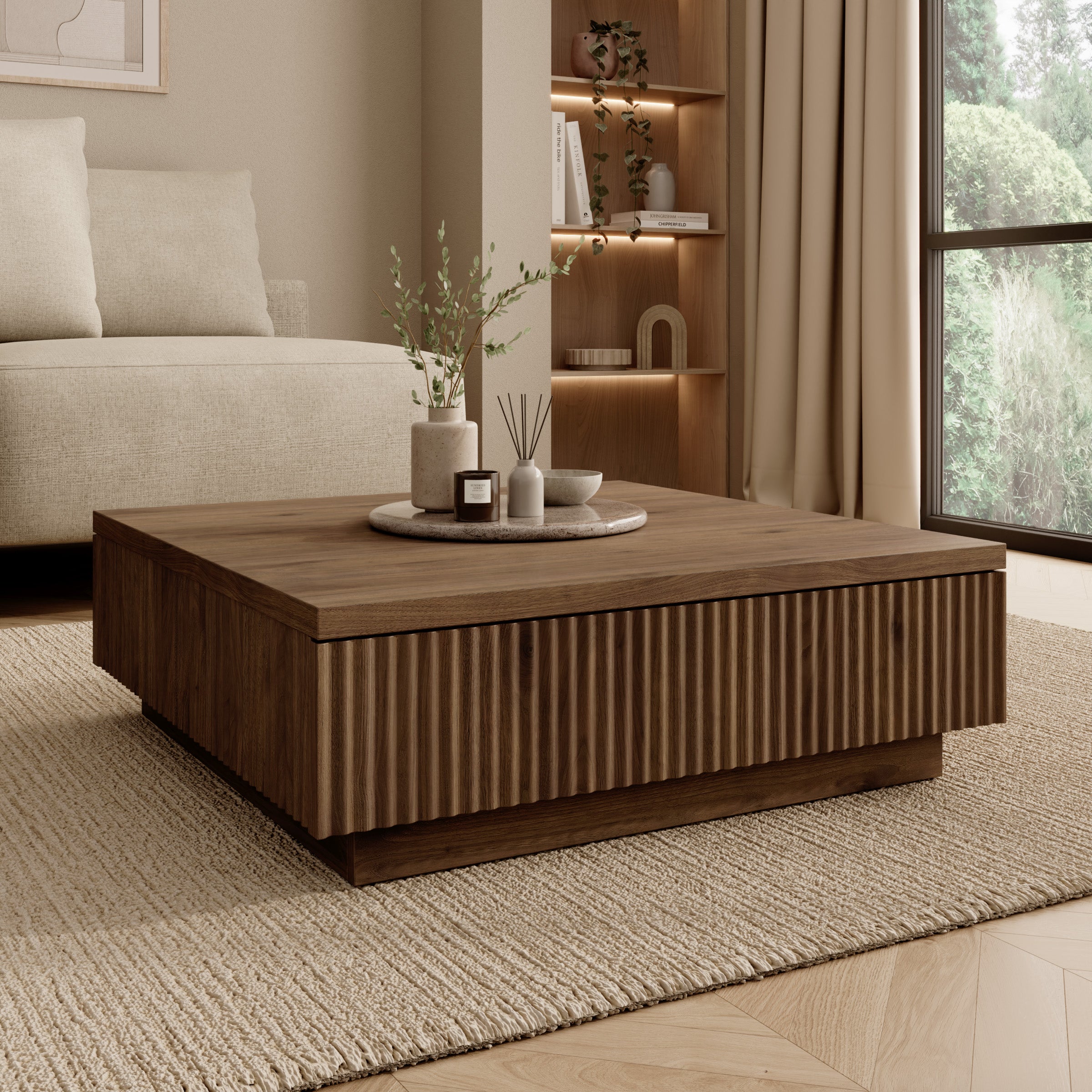 Piedra - Salontafel - Walnootpatroon - 81x80x26 cm