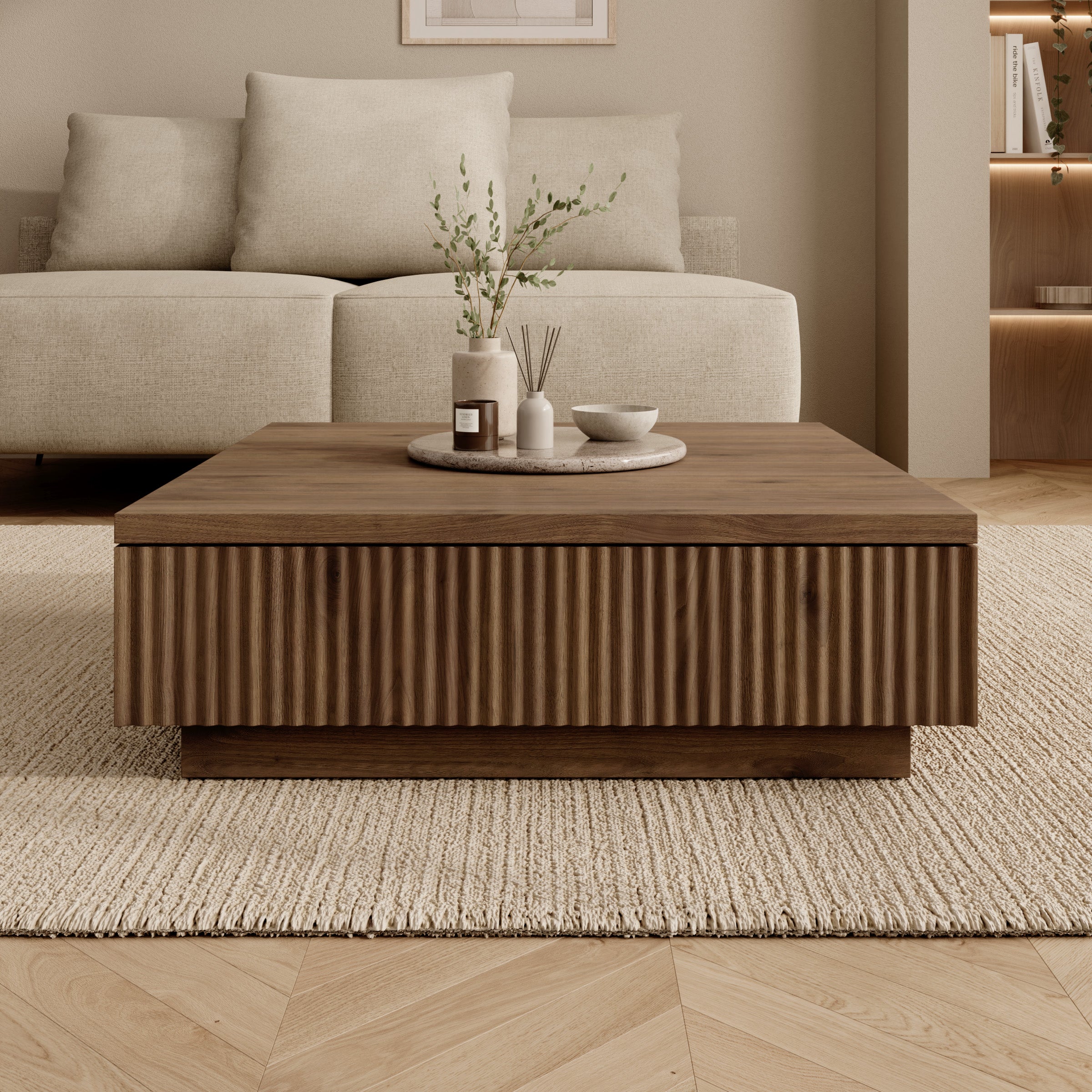 Piedra - Salontafel - Walnootpatroon - 81x80x26 cm
