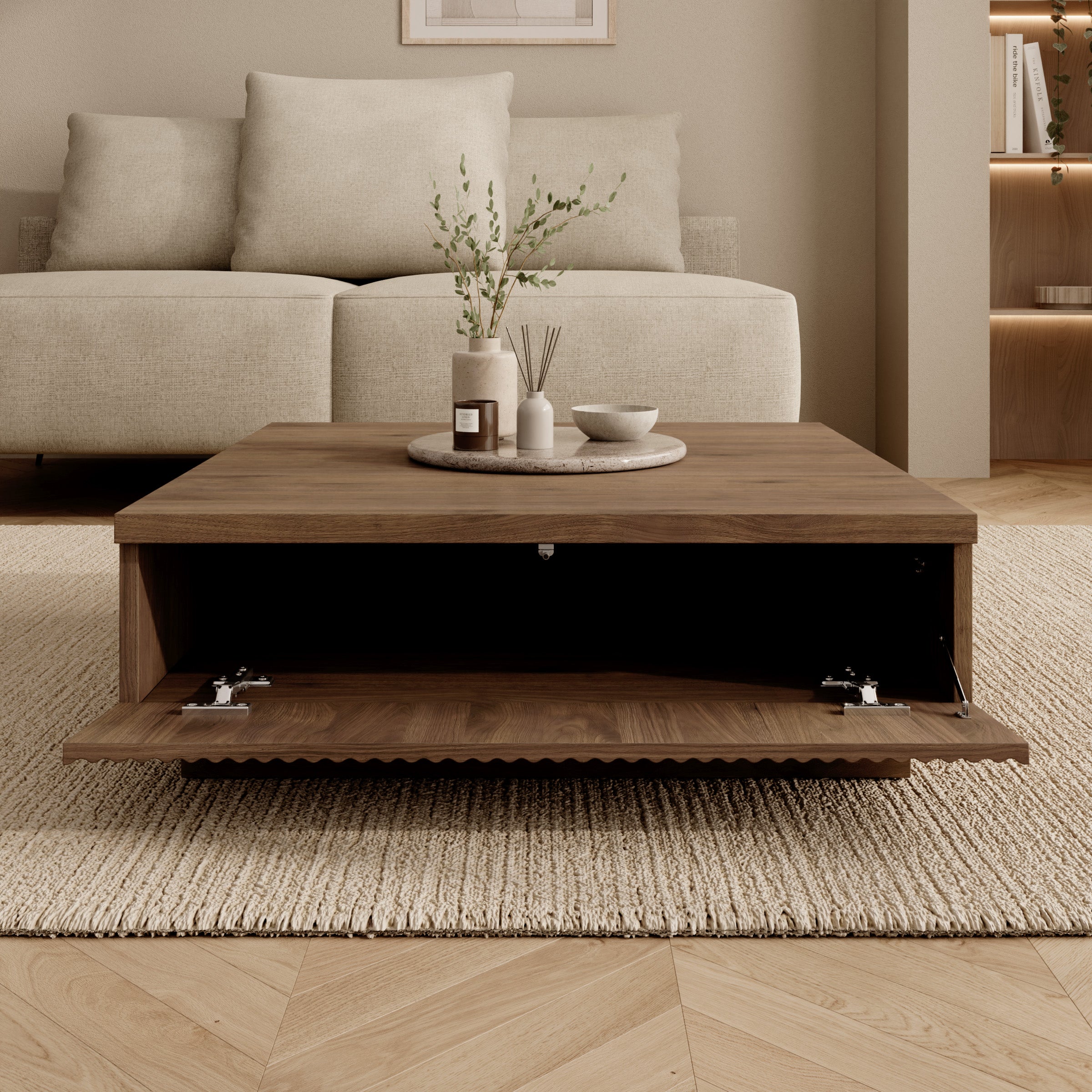 Piedra - Salontafel - Walnootpatroon - 81x80x26 cm