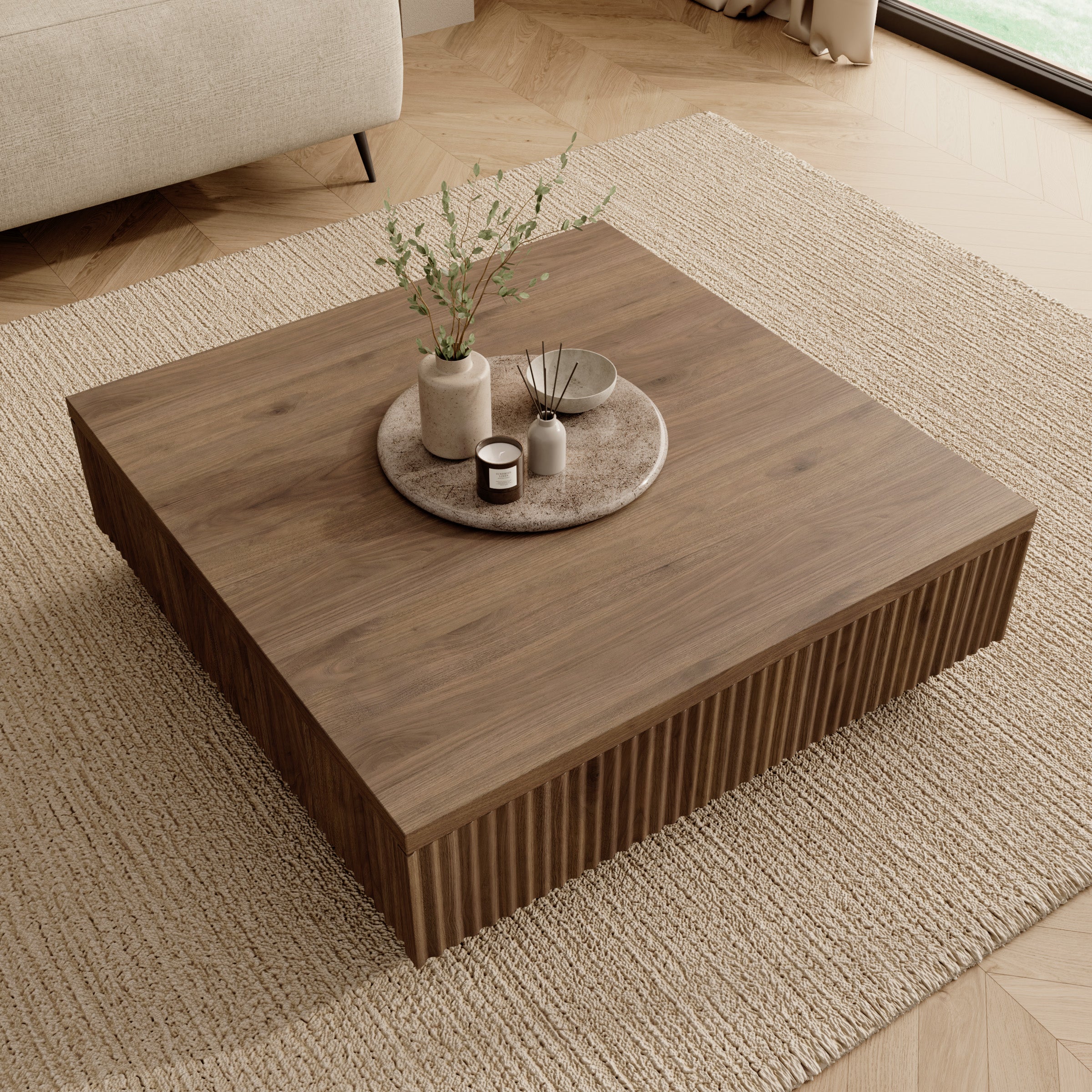 Piedra - Salontafel - Walnootpatroon - 81x80x26 cm