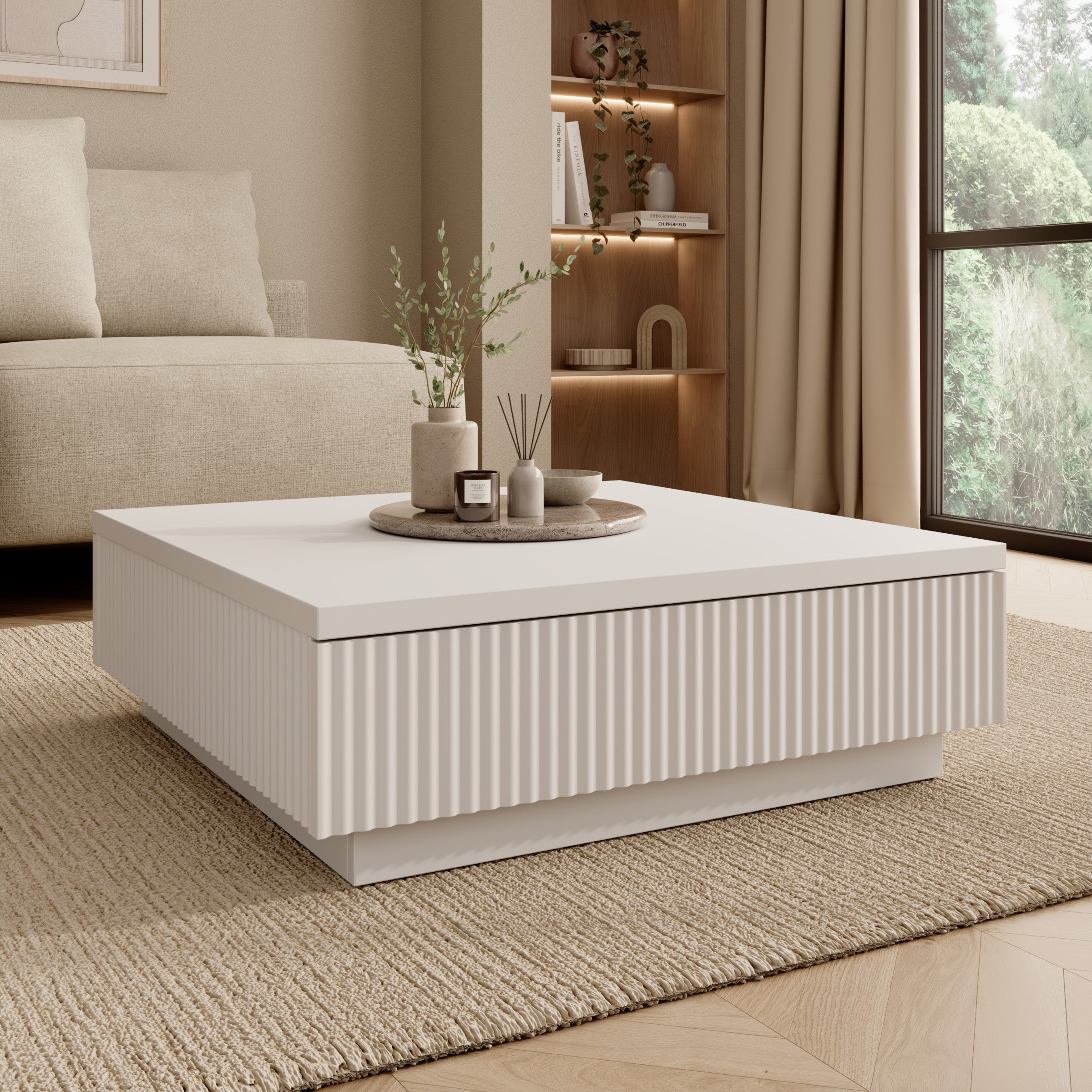Piedra - Salontafel - Wit - 81x80x26 cm