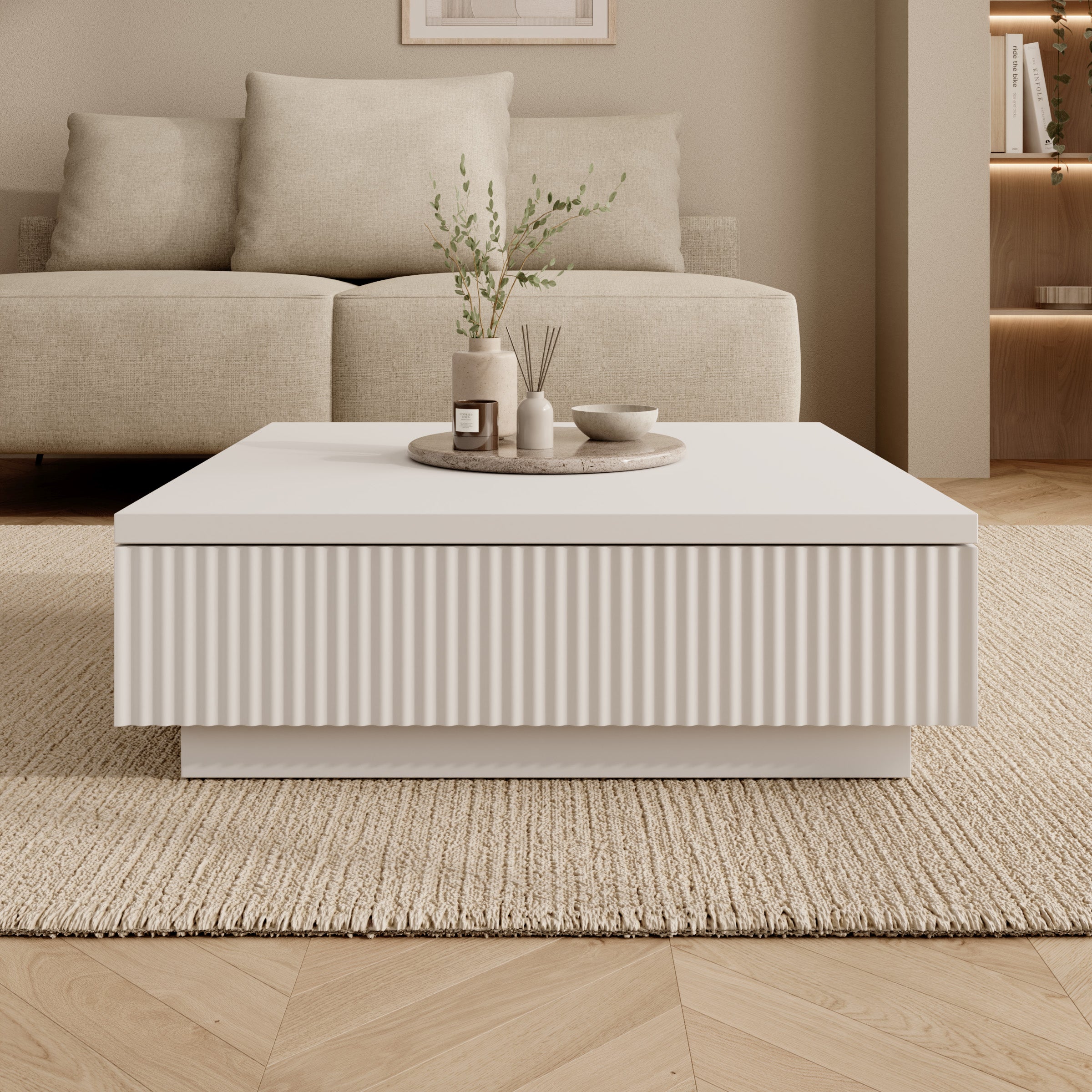 Piedra - Salontafel - Wit - 81x80x26 cm