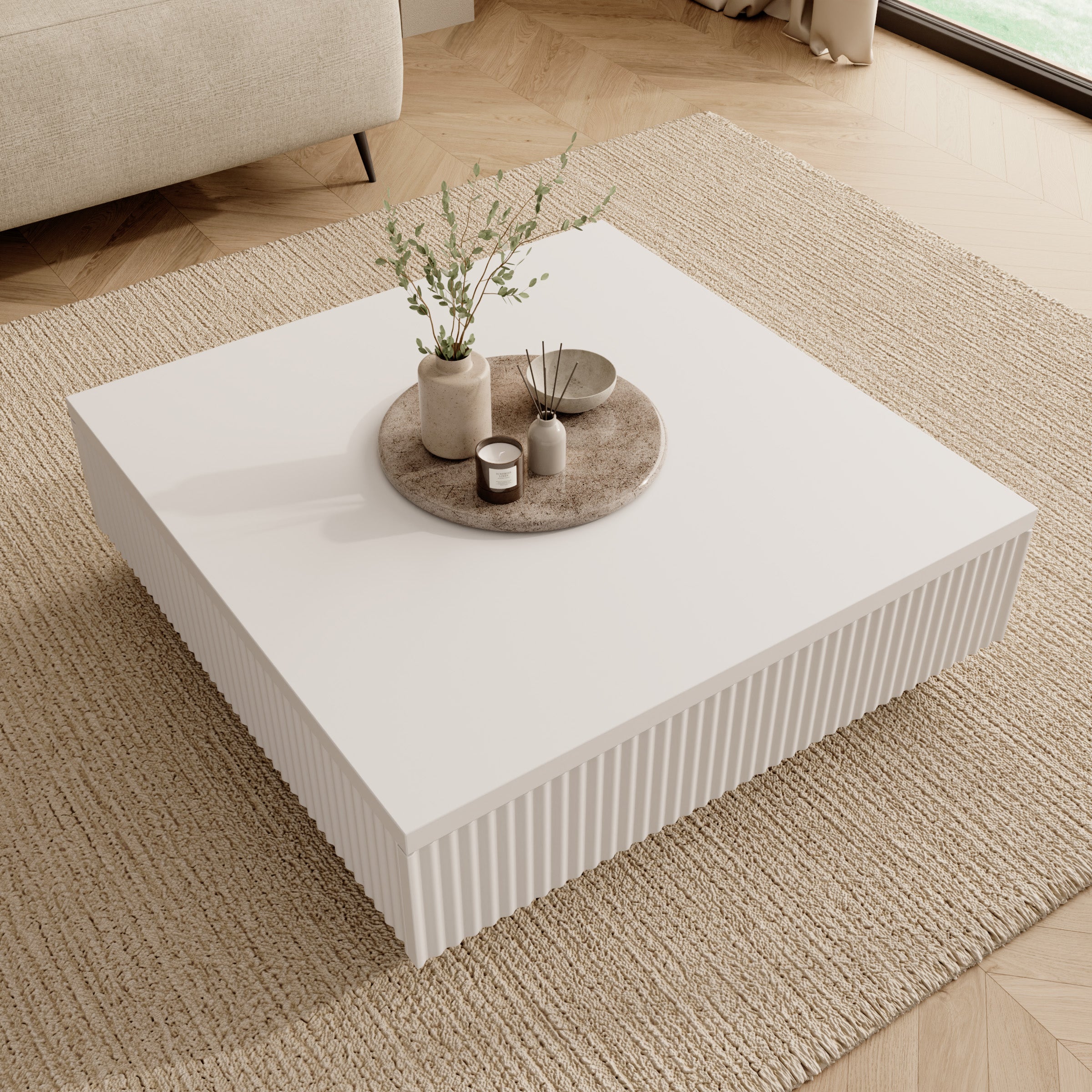 Piedra - Salontafel - Wit - 81x80x26 cm