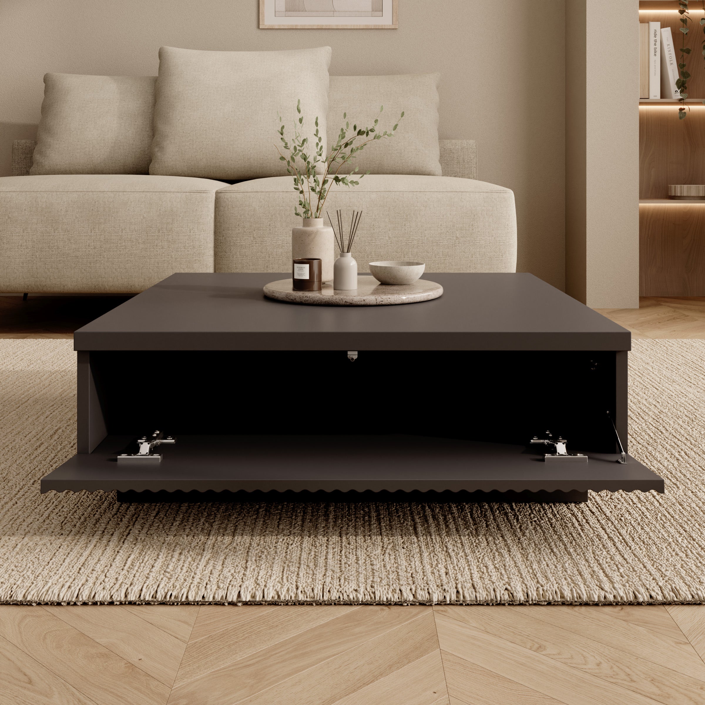 Piedra - Salontafel - Zwart - 81x80x26 cm