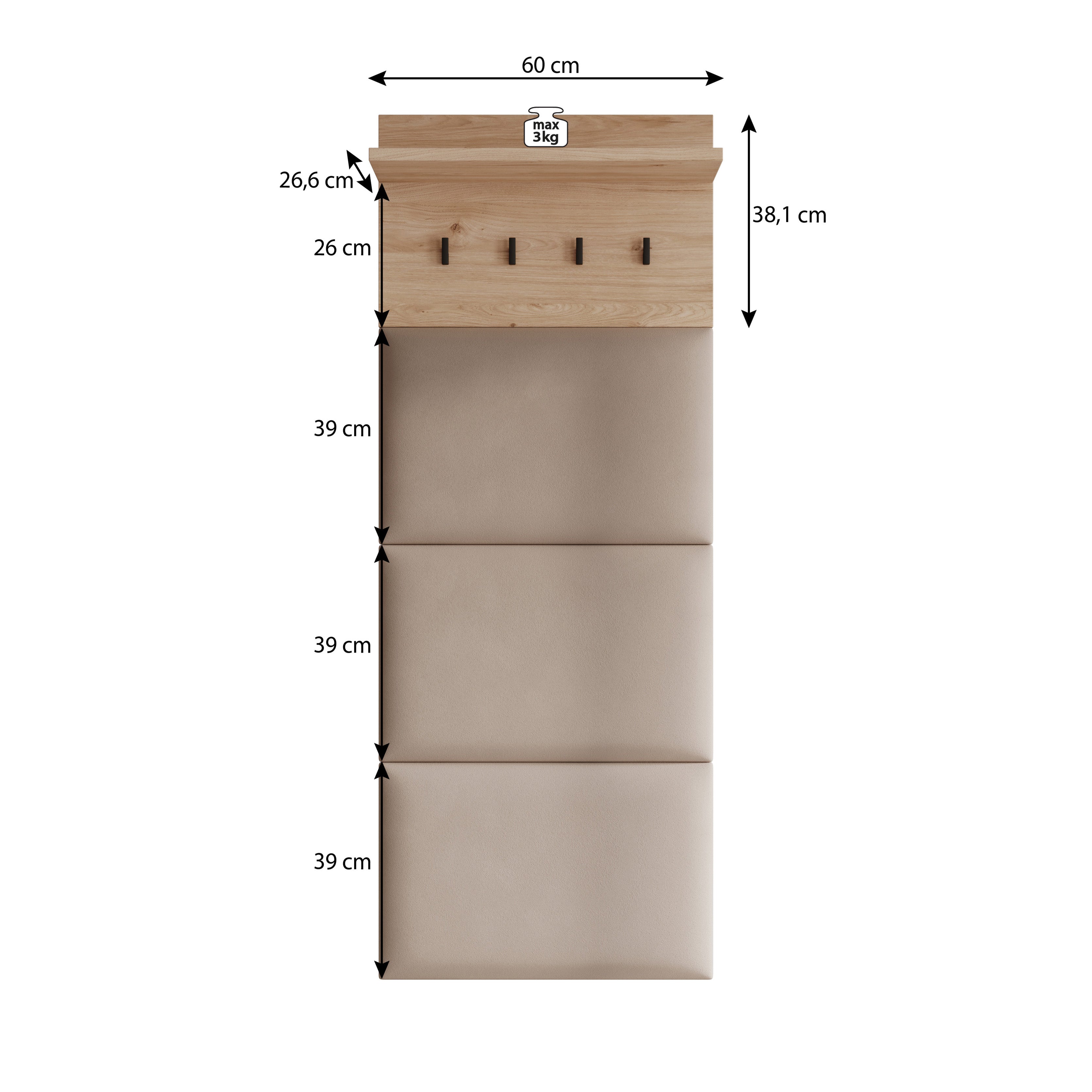 Piran 2 - Kapstok - Eiken - 60x27x155 cm