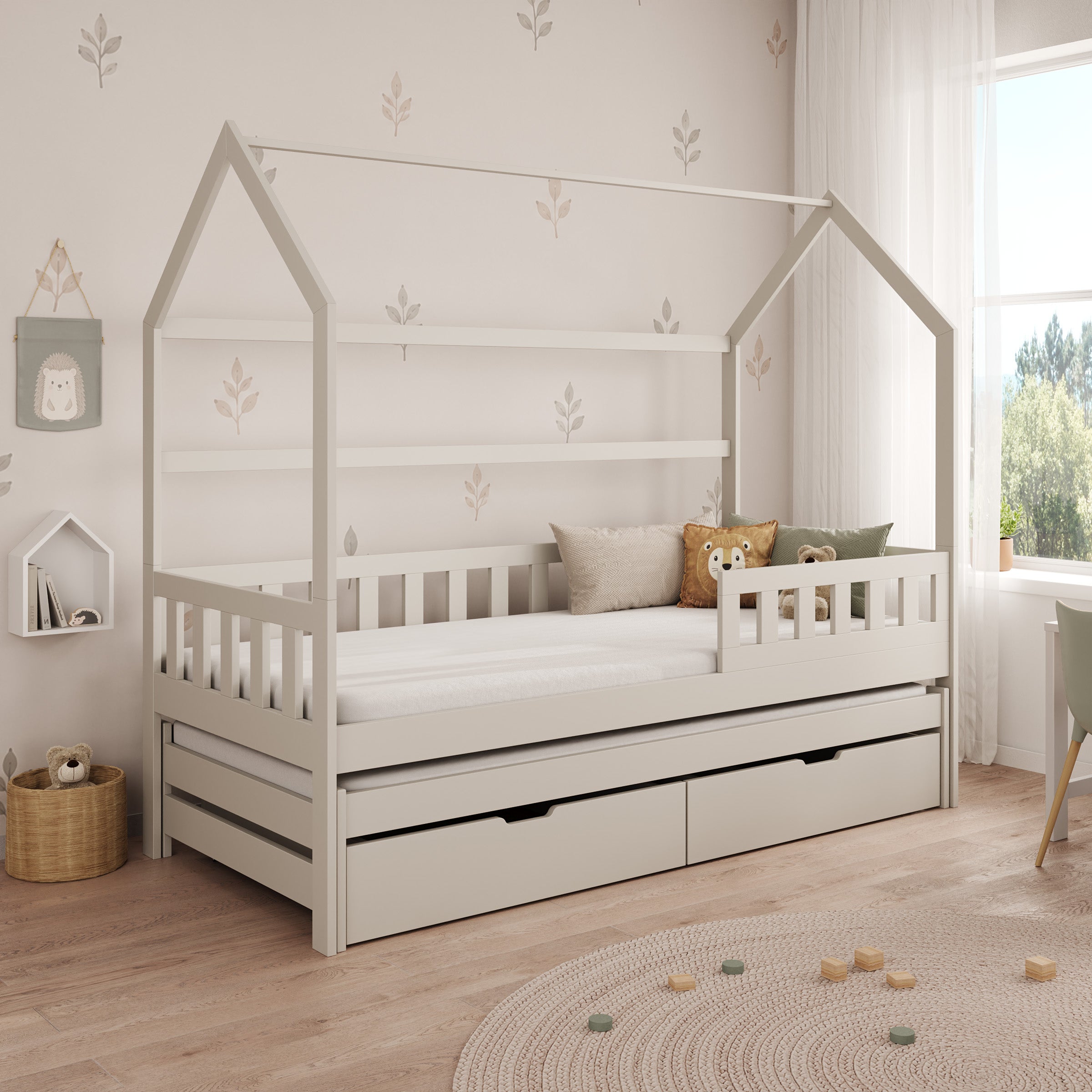 Piskado - Huisjesbed met lades - Beige - 90x200 cm