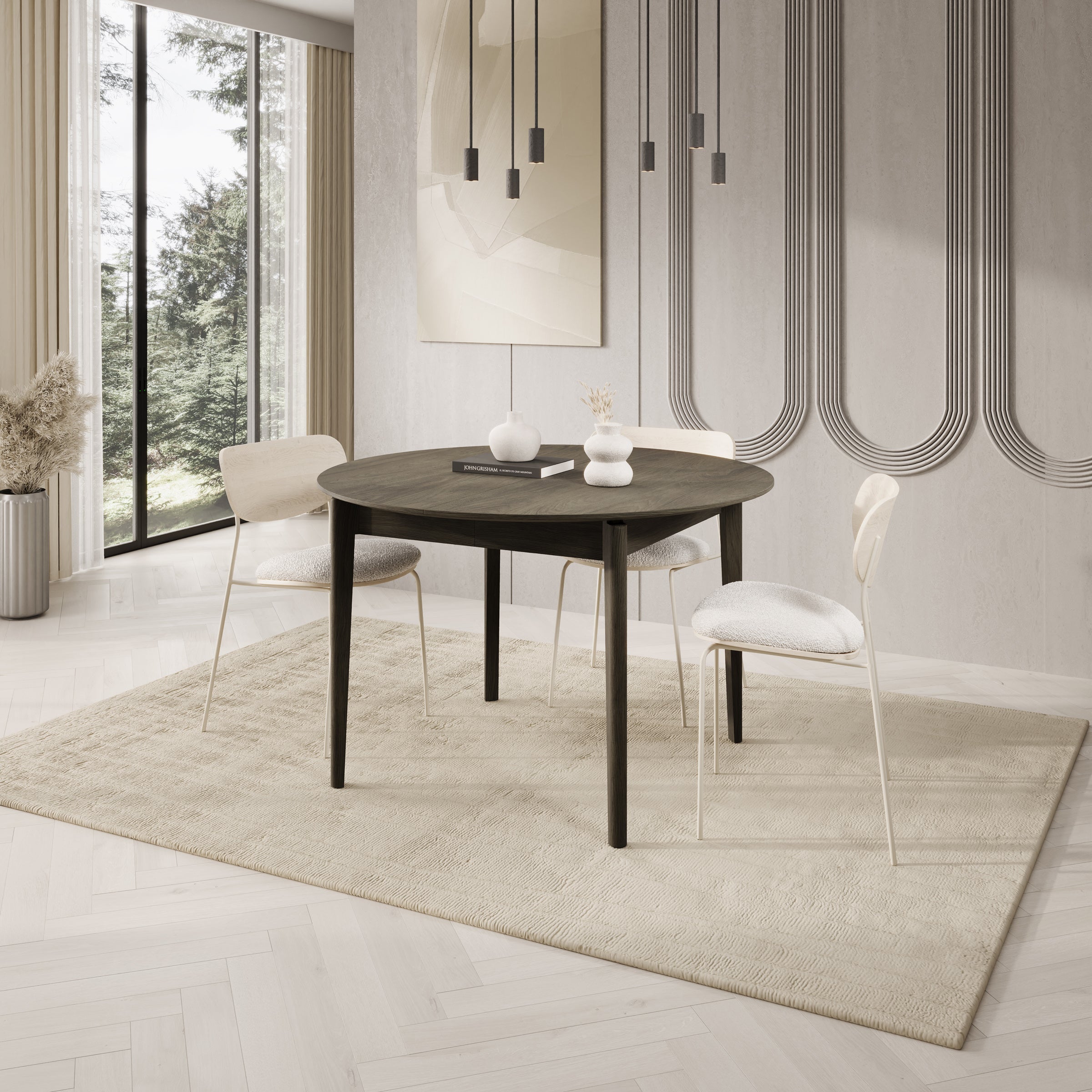 Portino - Eetkamertafel - Donker eiken - 120-240x120x77 cm