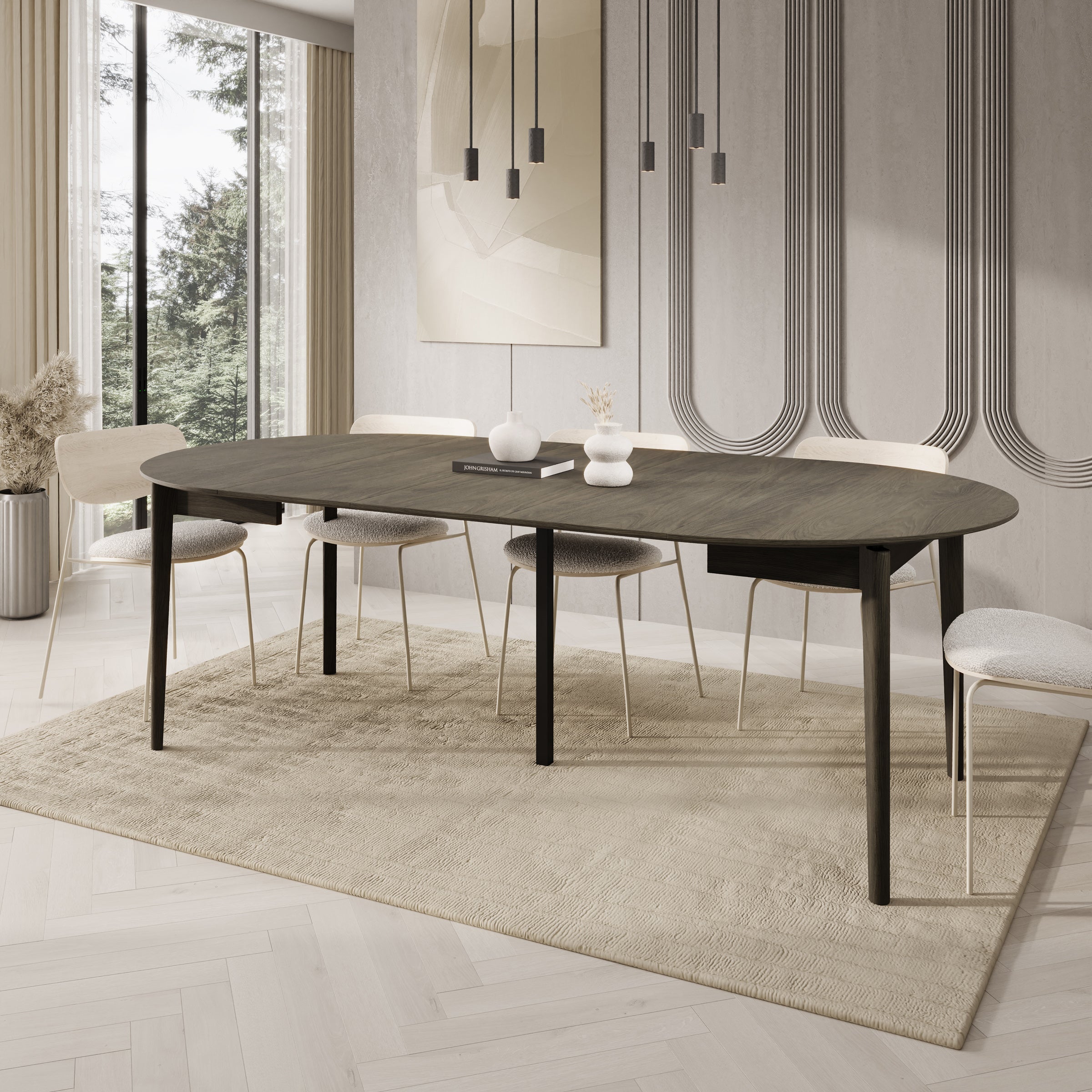 Portino - Eetkamertafel - Donker eiken - 120-240x120x77 cm