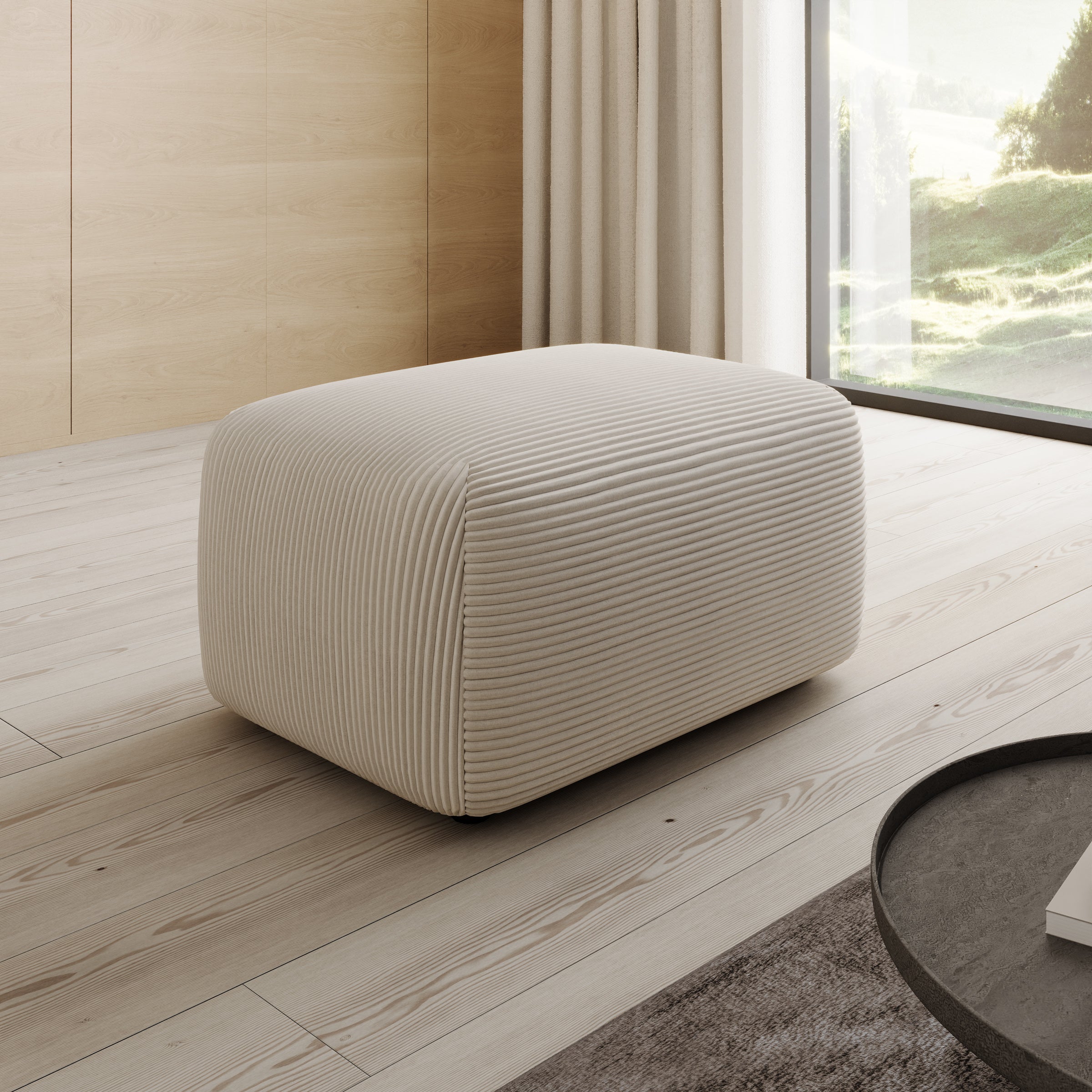 Prudence - Poef - Ribstof beige - 70x55x38 cm