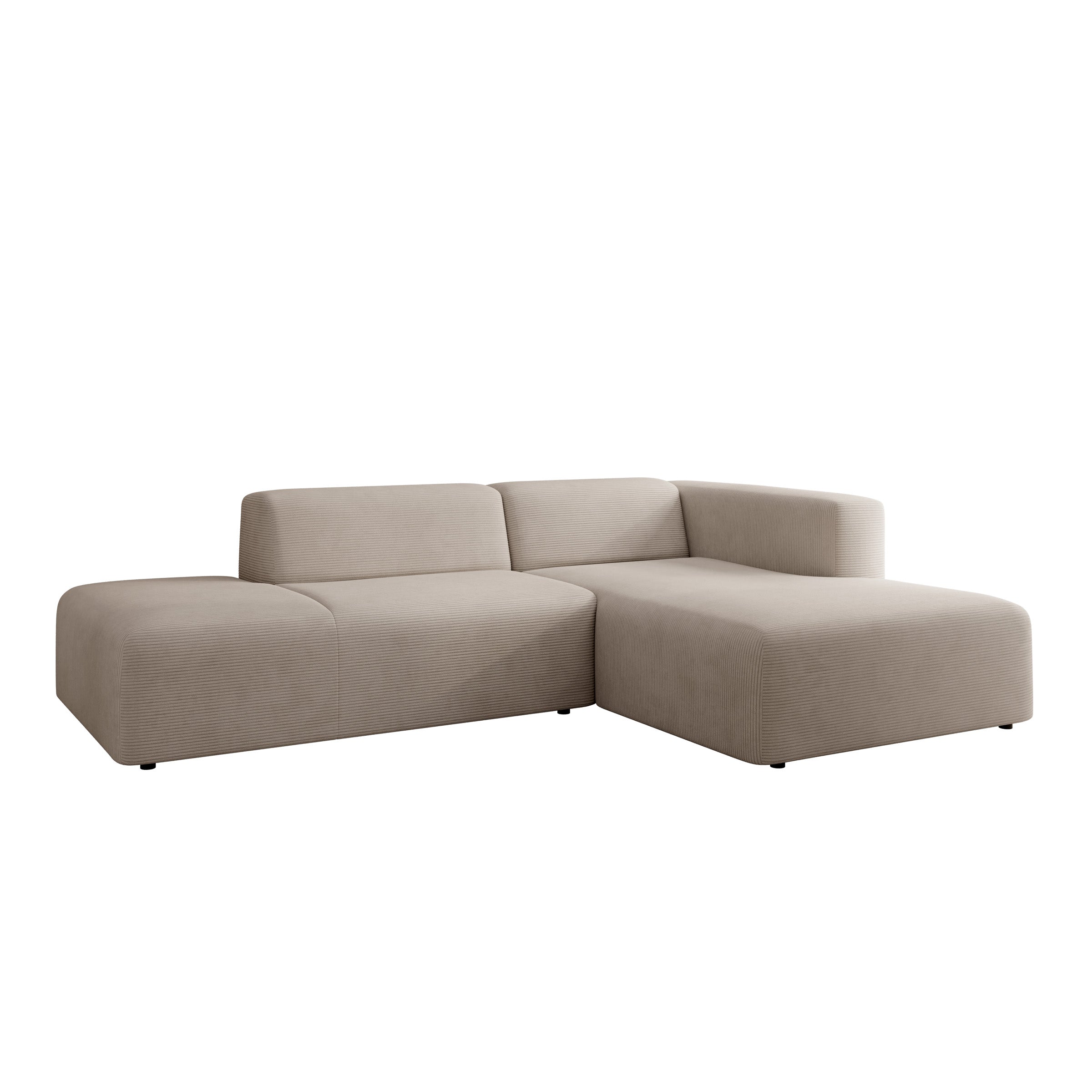 Pruveldo - Hoekbank 3-zits met chaise longue - Ribstof beige - Rechts