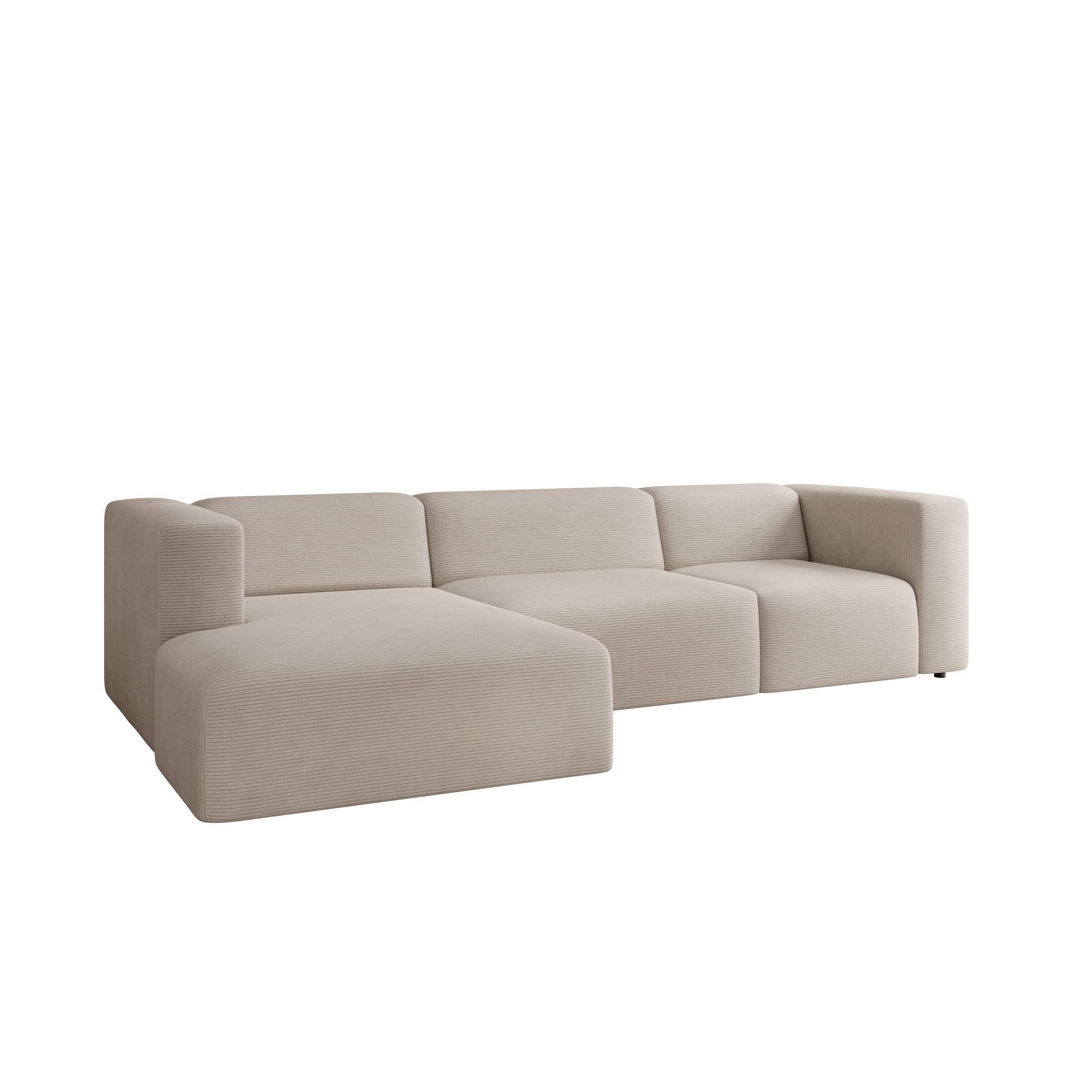 Pruveldo L - Hoekbank 4-zits met chaise longue - Ribstof beige - Links