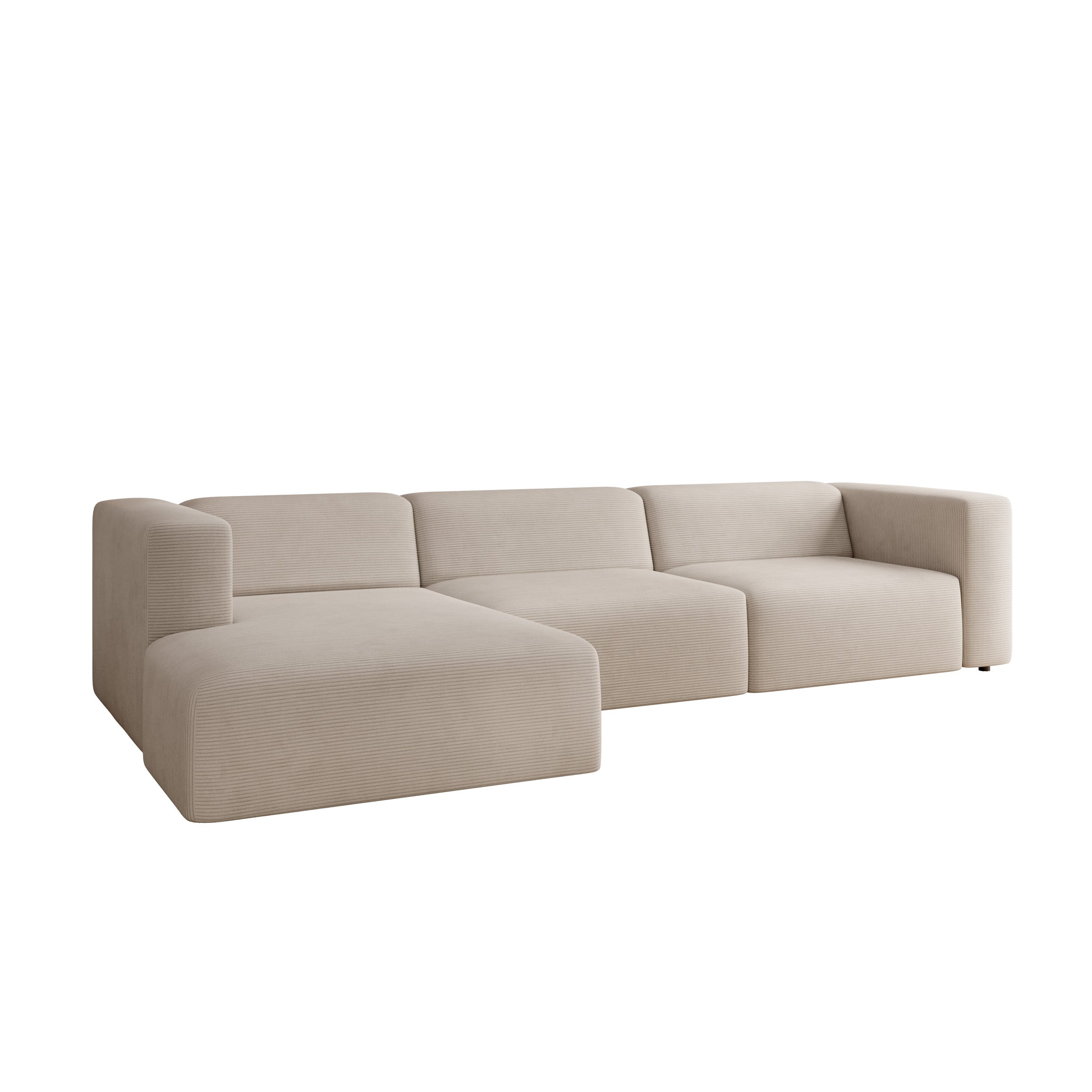 Pruveldo L - Hoekbank 4-zits met chaise longue - Ribstof beige - Links