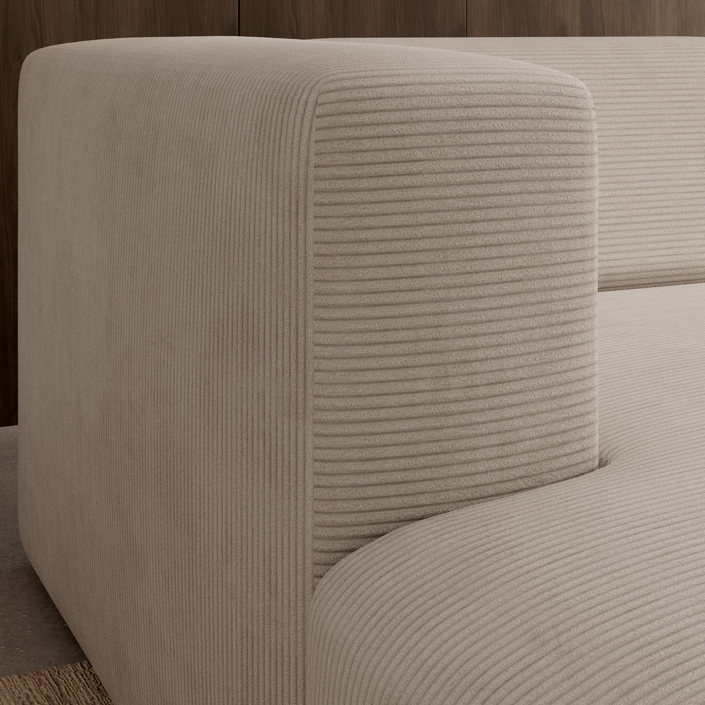 Pruveldo L - Hoekbank 4-zits met chaise longue - Ribstof beige - Links