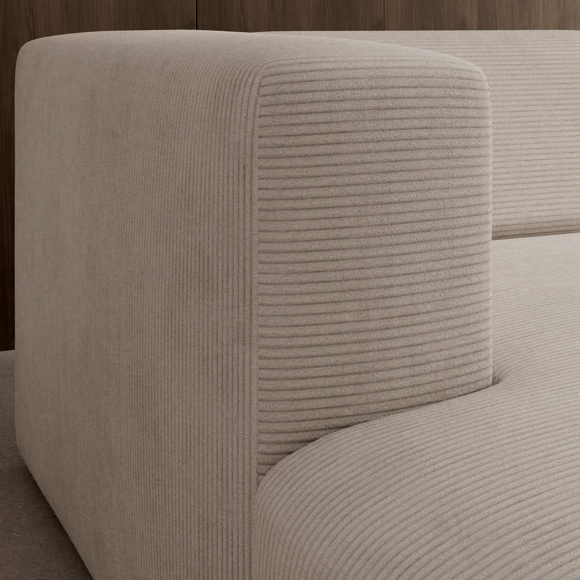 Pruveldo L - Hoekbank 4-zits met chaise longue - Ribstof beige - Links
