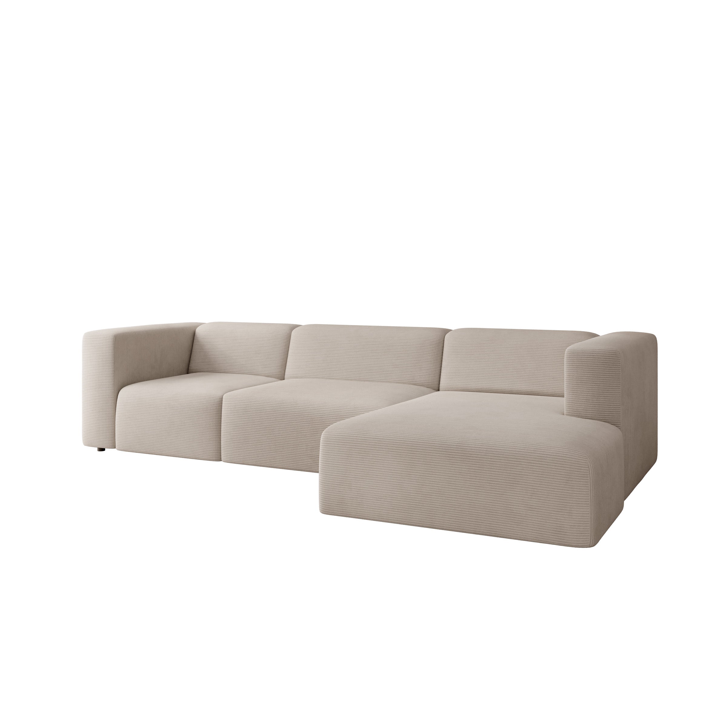 Pruveldo L - Hoekbank 4-zits met chaise longue - Ribstof beige - Rechts