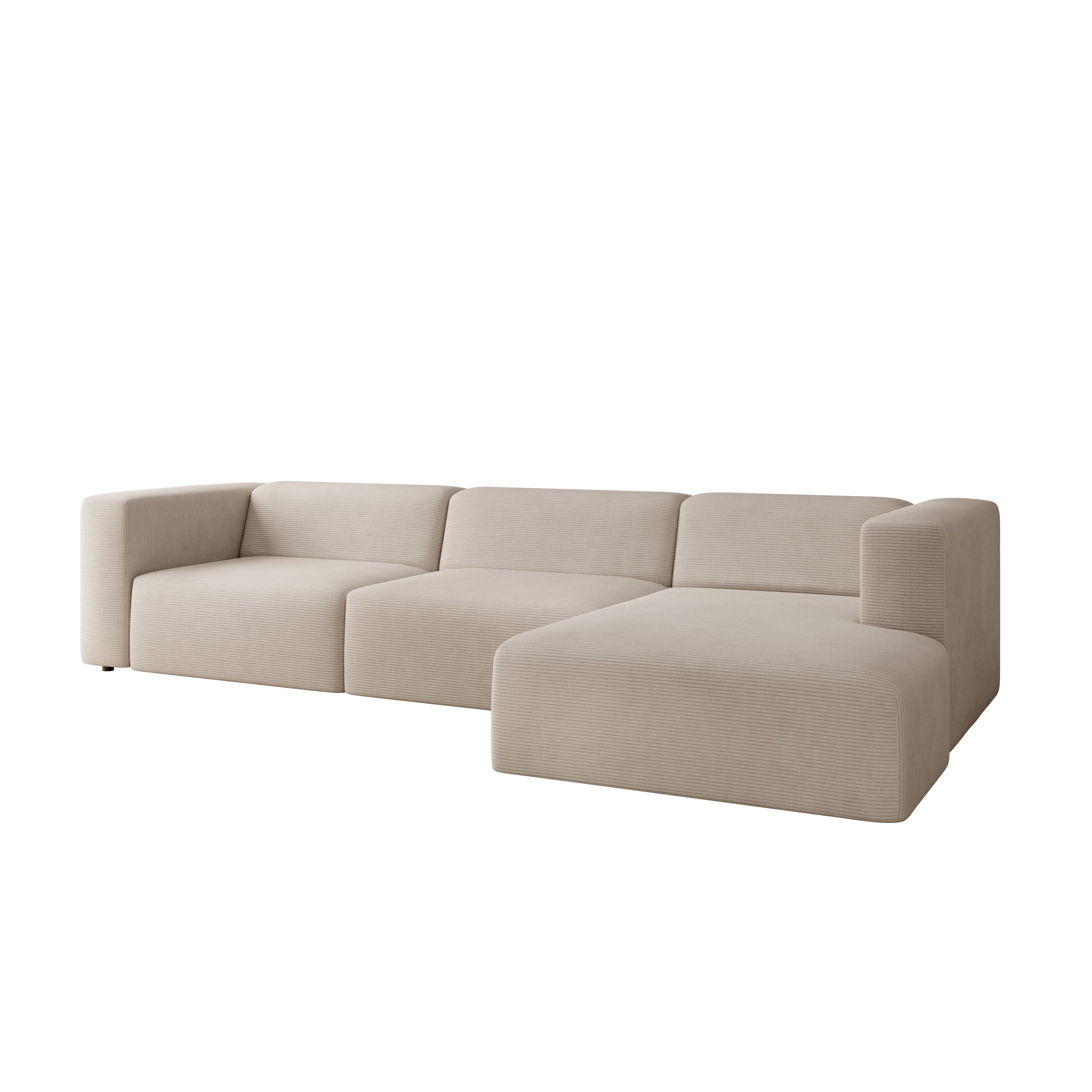 Pruveldo L - Hoekbank 4-zits met chaise longue - Ribstof beige - Rechts