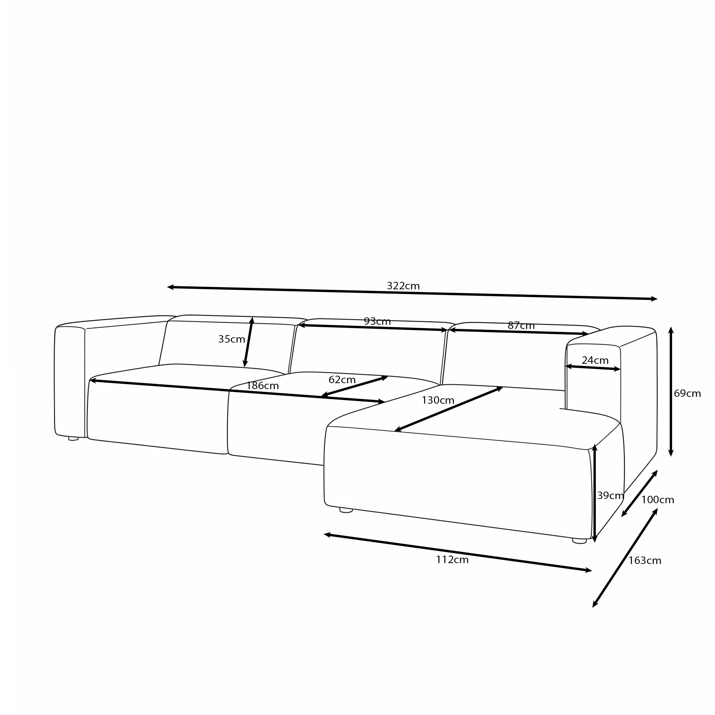 Pruveldo L - Hoekbank 4-zits met chaise longue - Ribstof beige - Rechts