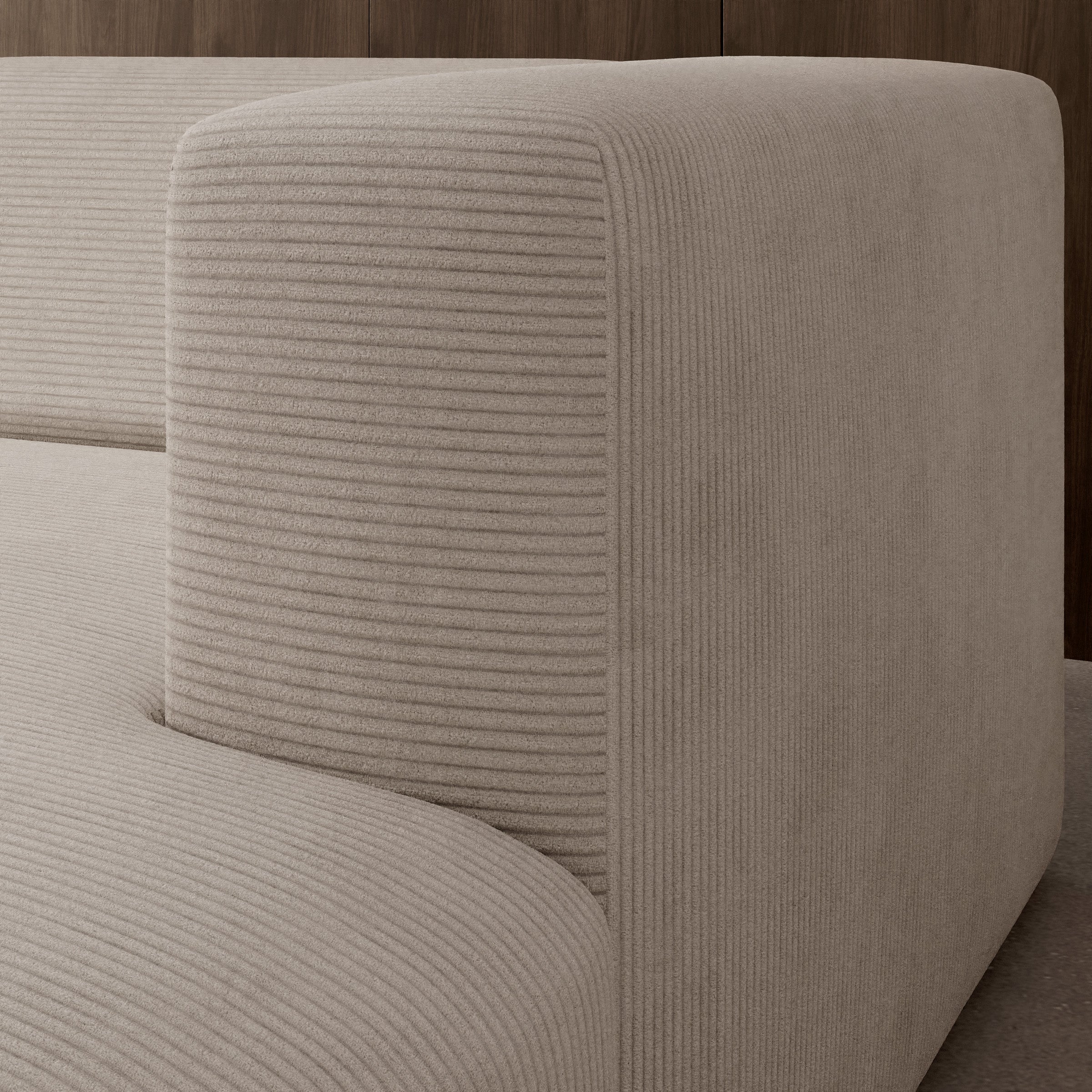 Pruveldo L - Hoekbank 4-zits met chaise longue - Ribstof beige - Rechts
