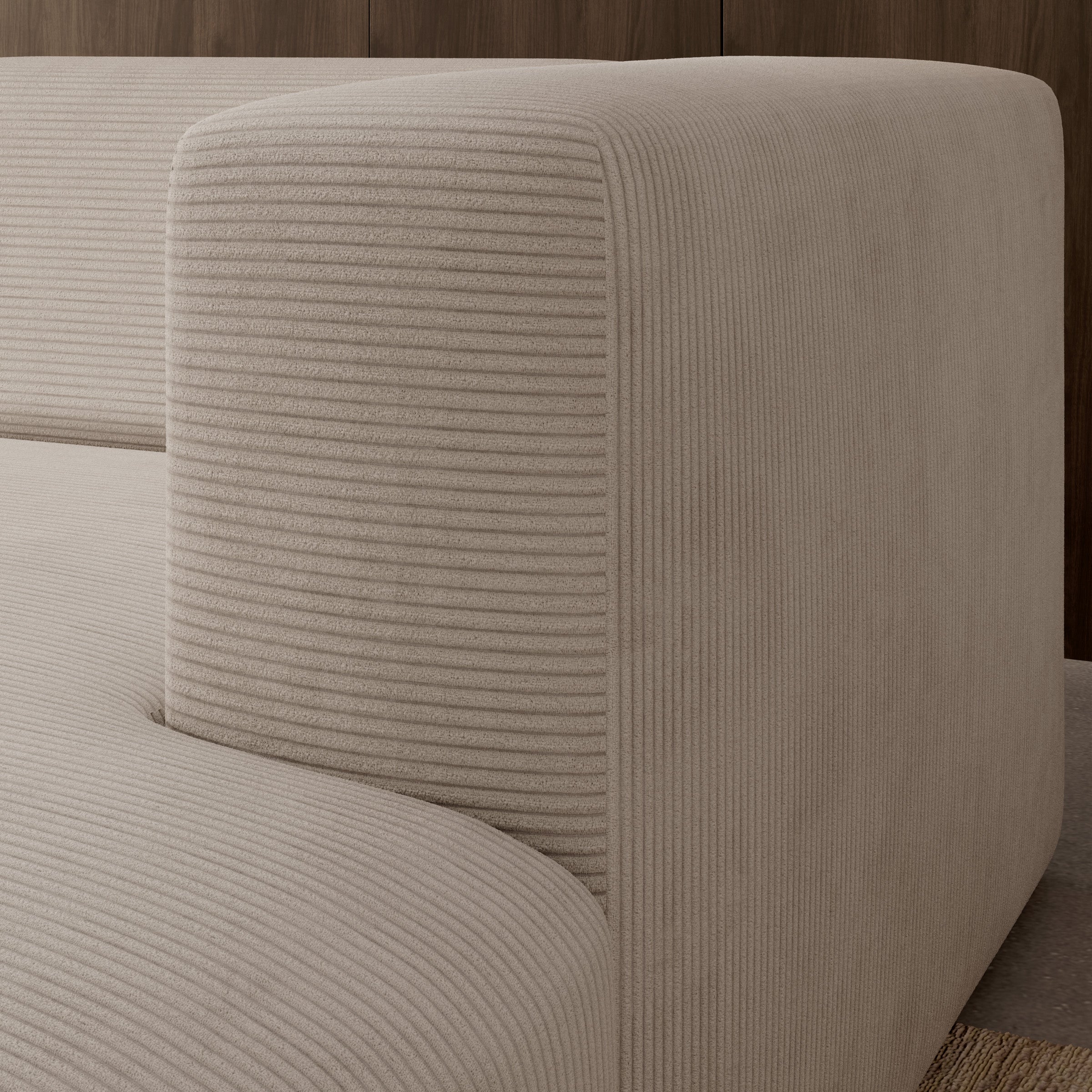 Pruveldo L - Hoekbank 4-zits met chaise longue - Ribstof beige - Rechts