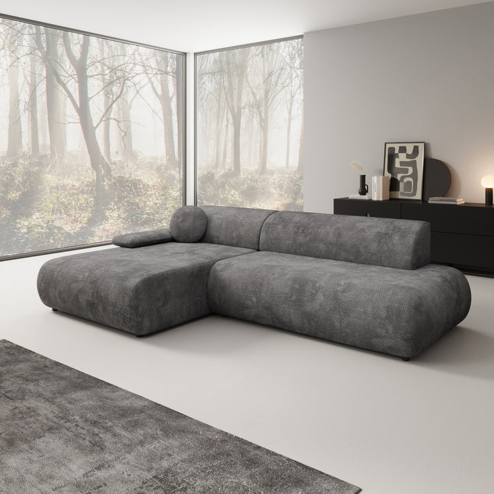 Pucet - Hoekbank 3-zits met chaise longue - Stof donkergrijs - Links - 286x174x74 cm