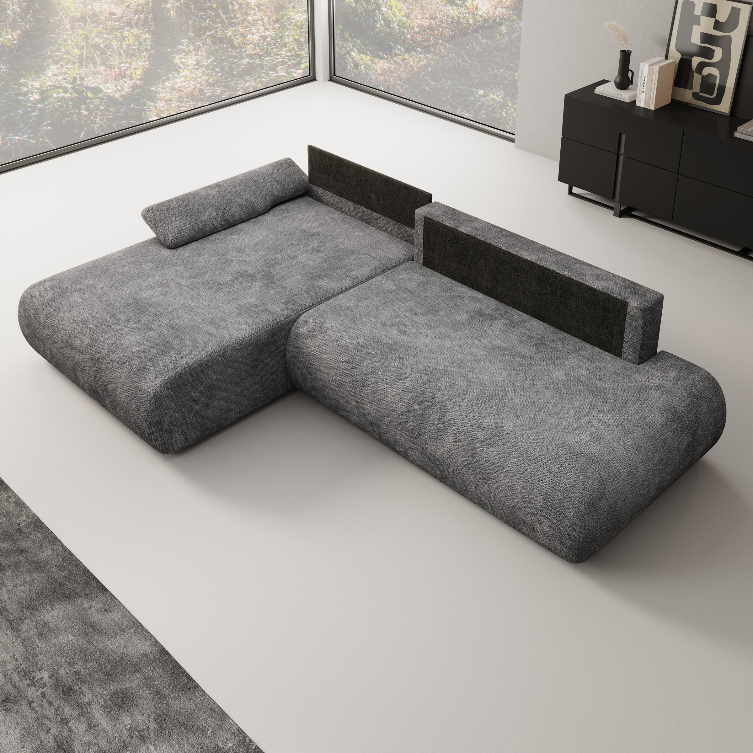 Pucet - Hoekbank 3-zits met chaise longue - Stof donkergrijs - Links - 286x174x74 cm