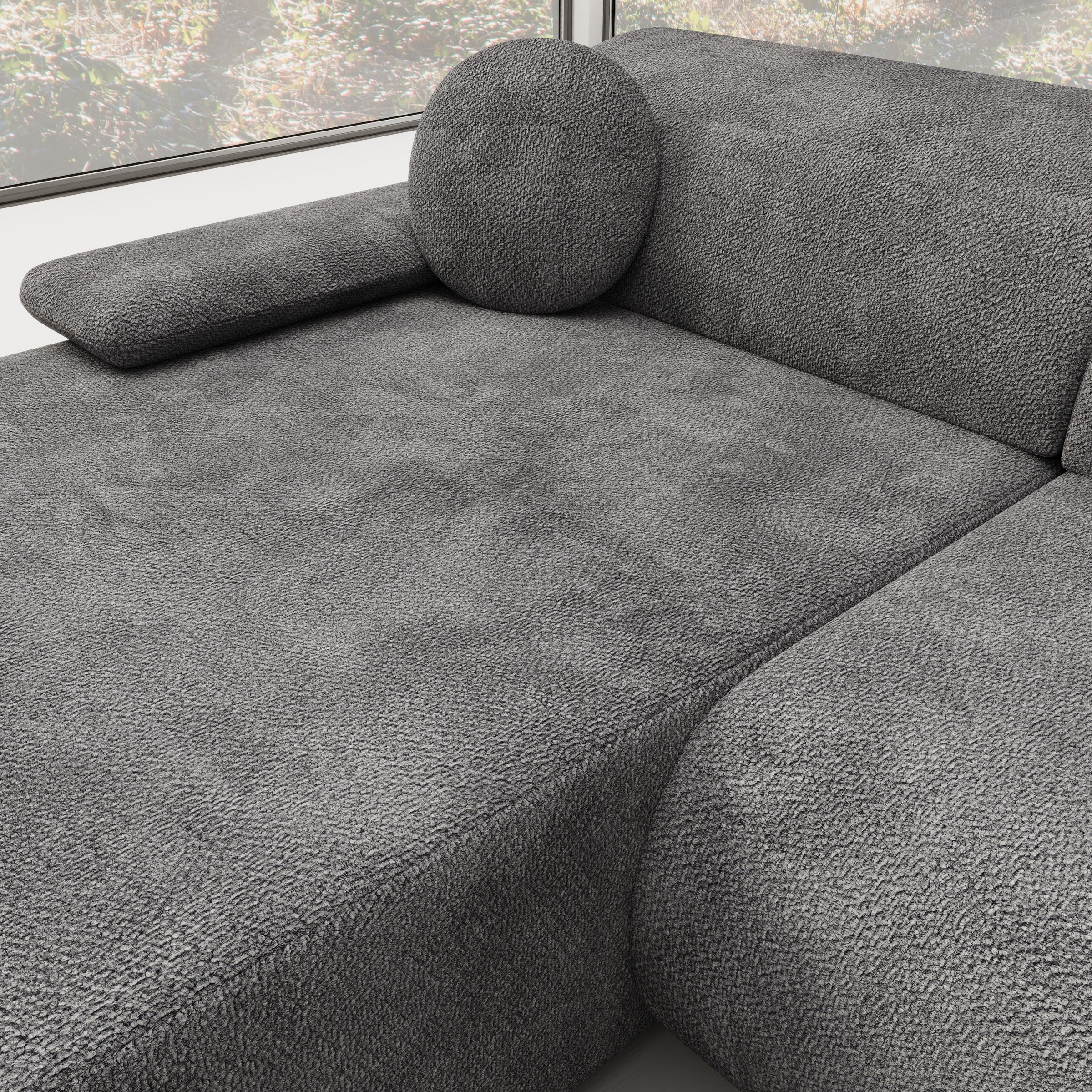 Pucet - Hoekbank 3-zits met chaise longue - Stof donkergrijs - Links - 286x174x74 cm