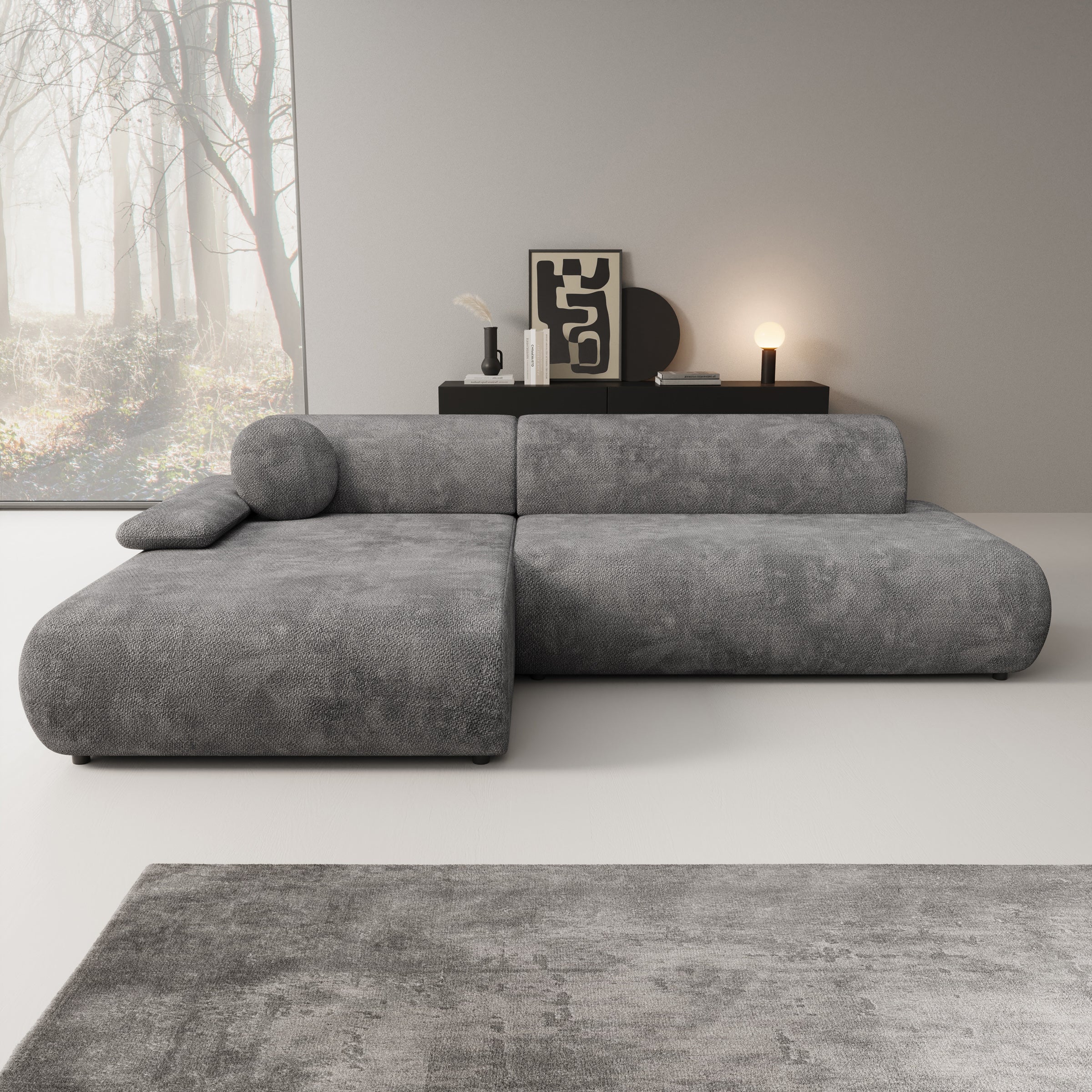 Pucet - Hoekbank 3-zits met chaise longue - Stof donkergrijs - Links - 286x174x74 cm