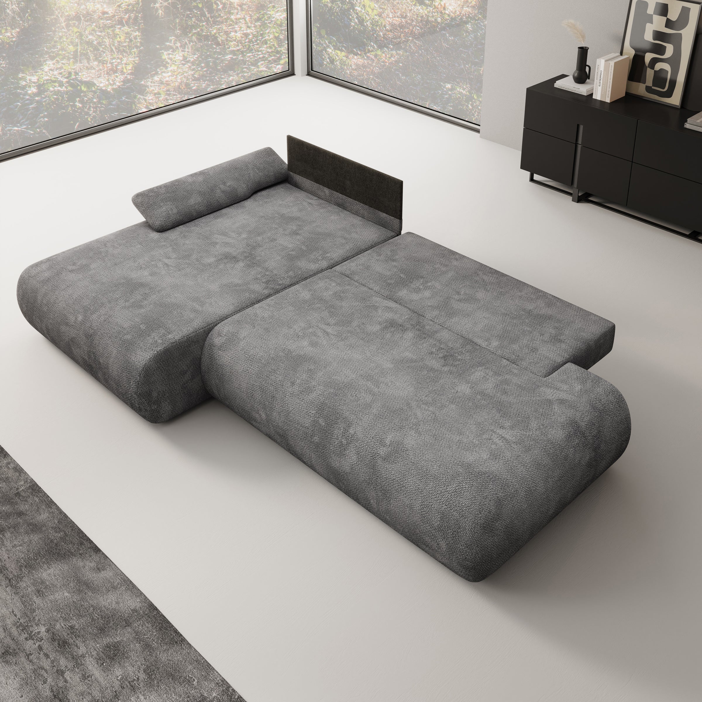 Pucet - Hoekbank 3-zits met chaise longue - Stof donkergrijs - Links - 286x174x74 cm