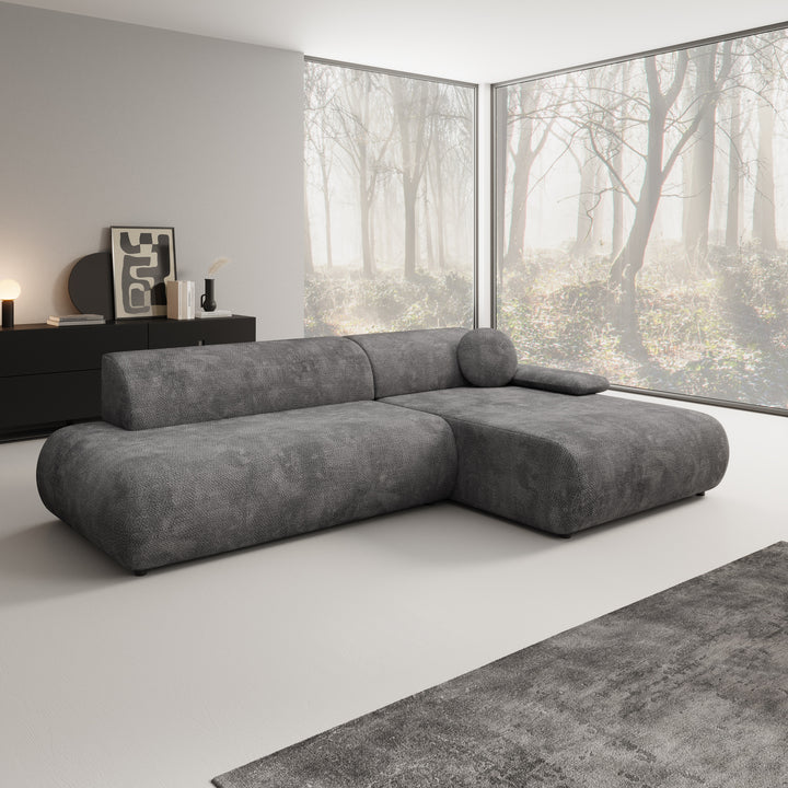 Pucet - Hoekbank 3-zits met chaise longue - Stof donkergrijs - Rechts - 286x174x74 cm