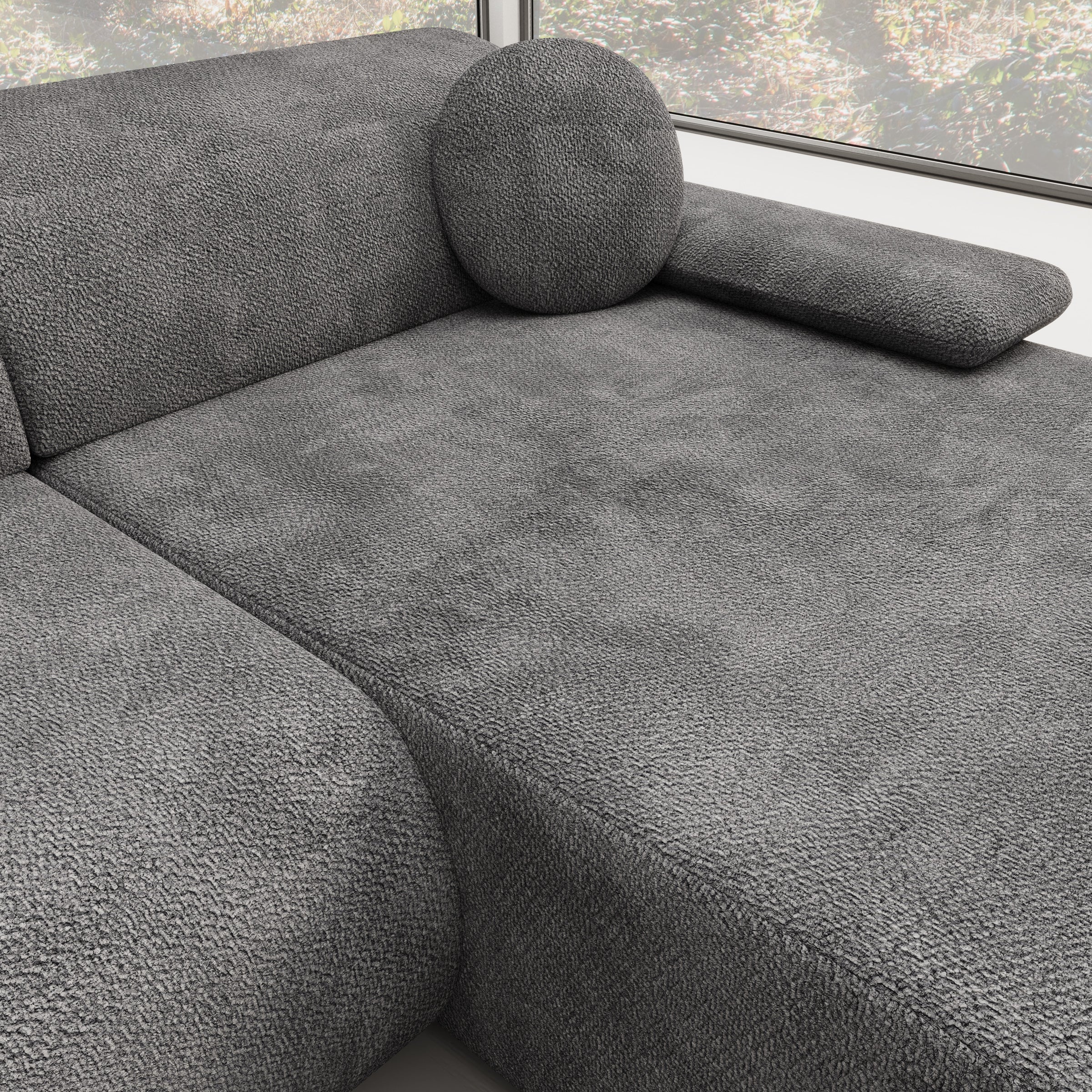 Pucet - Hoekbank 3-zits met chaise longue - Stof donkergrijs - Rechts - 286x174x74 cm