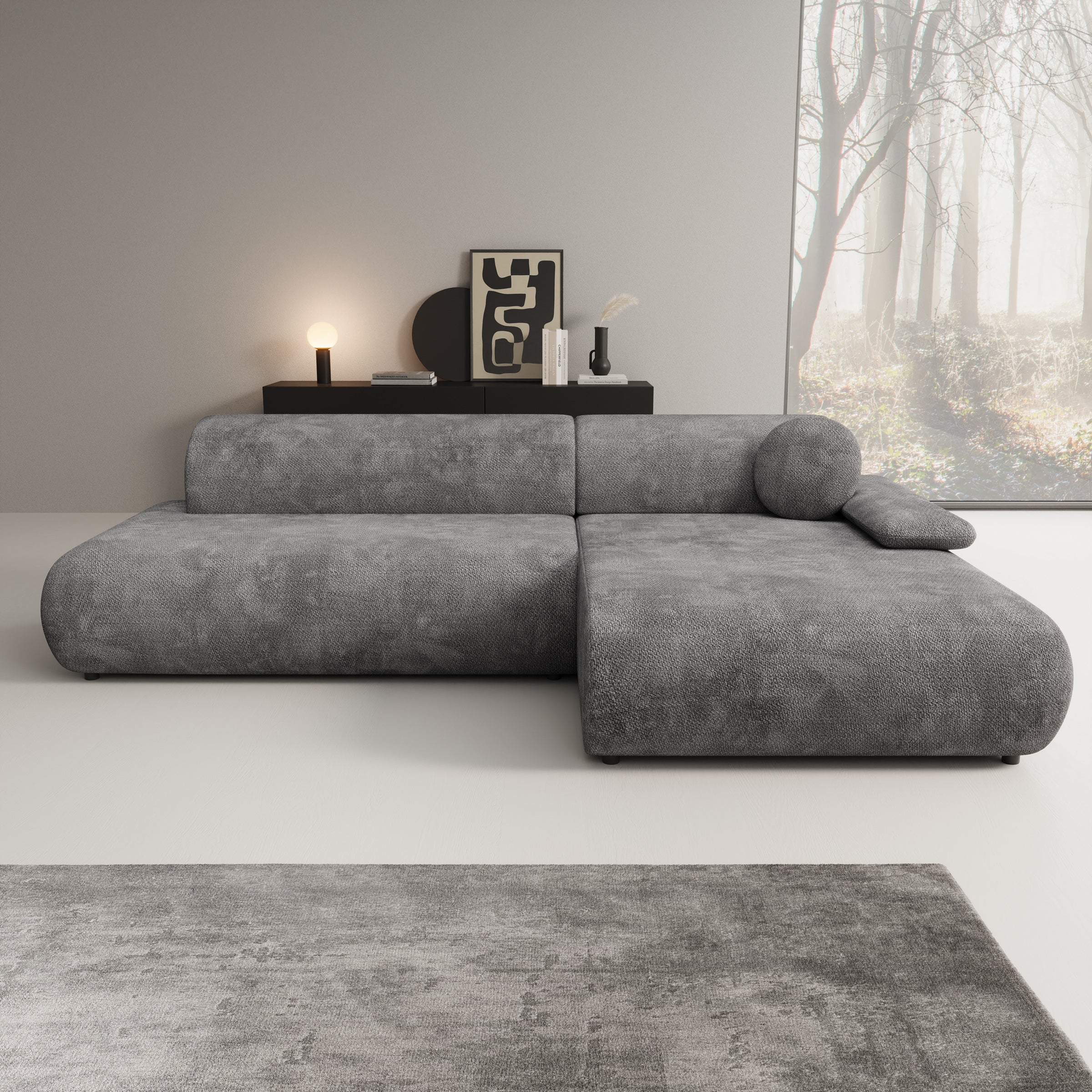 Pucet - Hoekbank 3-zits met chaise longue - Stof donkergrijs - Rechts - 286x174x74 cm