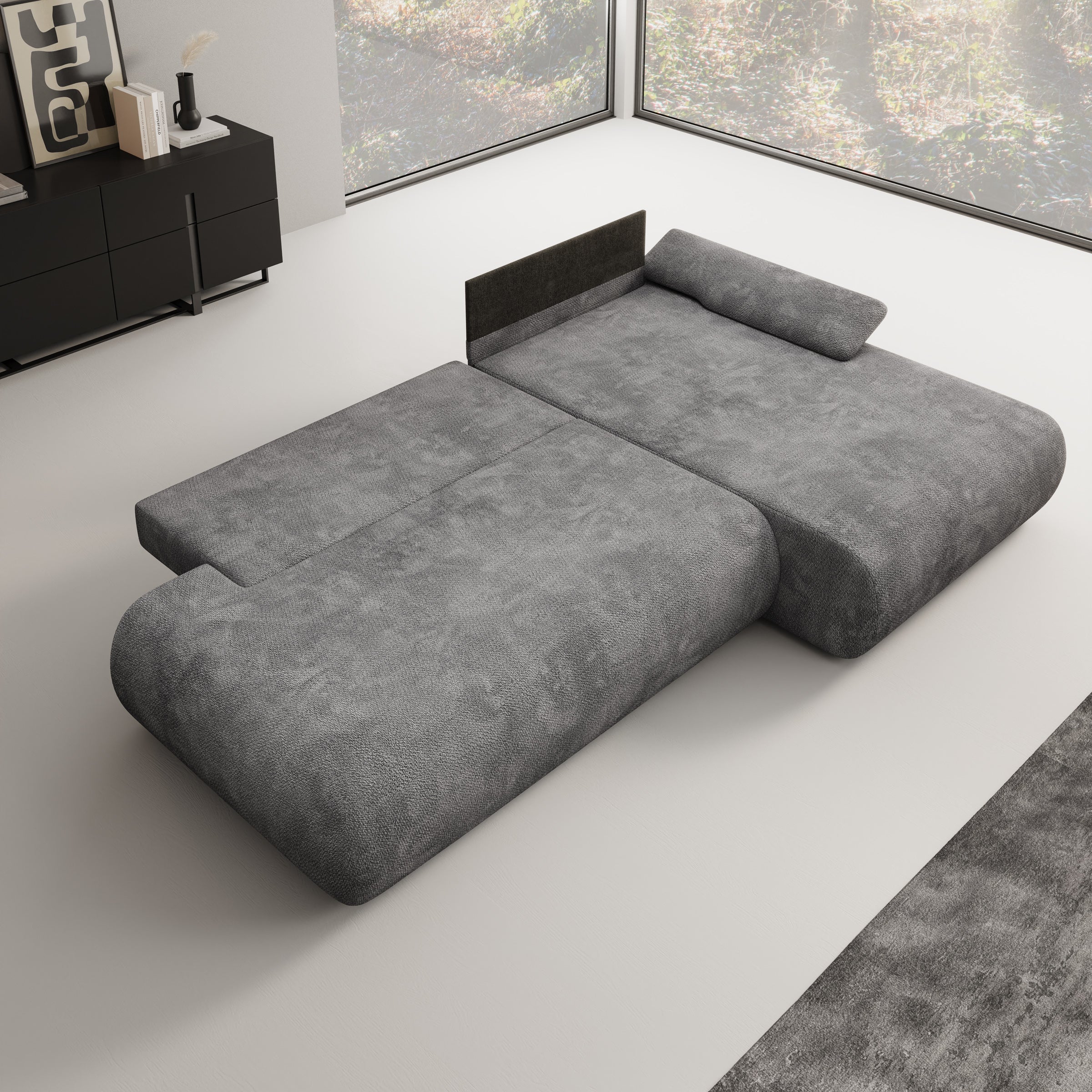 Pucet - Hoekbank 3-zits met chaise longue - Stof donkergrijs - Rechts - 286x174x74 cm