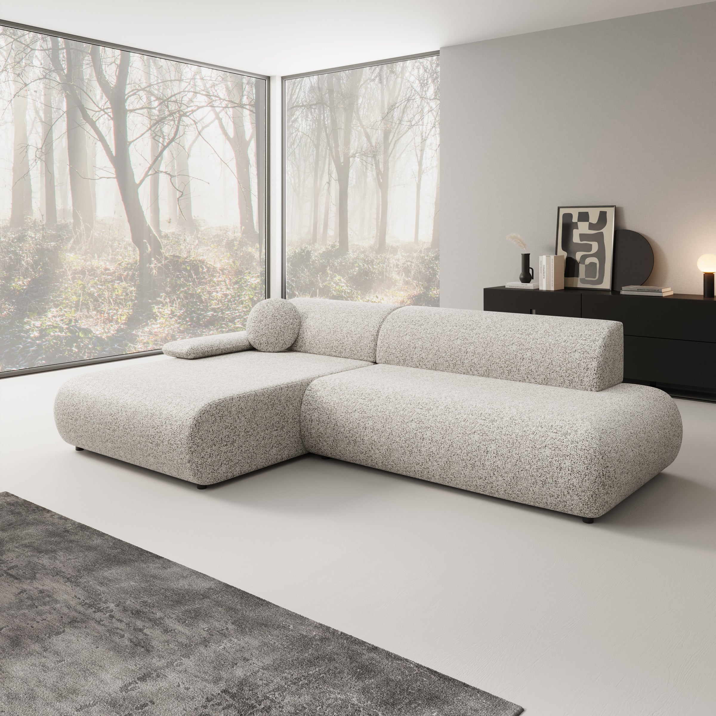 Pucet - Hoekbank 3-zits met chaise longue - Stof grijs - Links - 286x174x74 cm