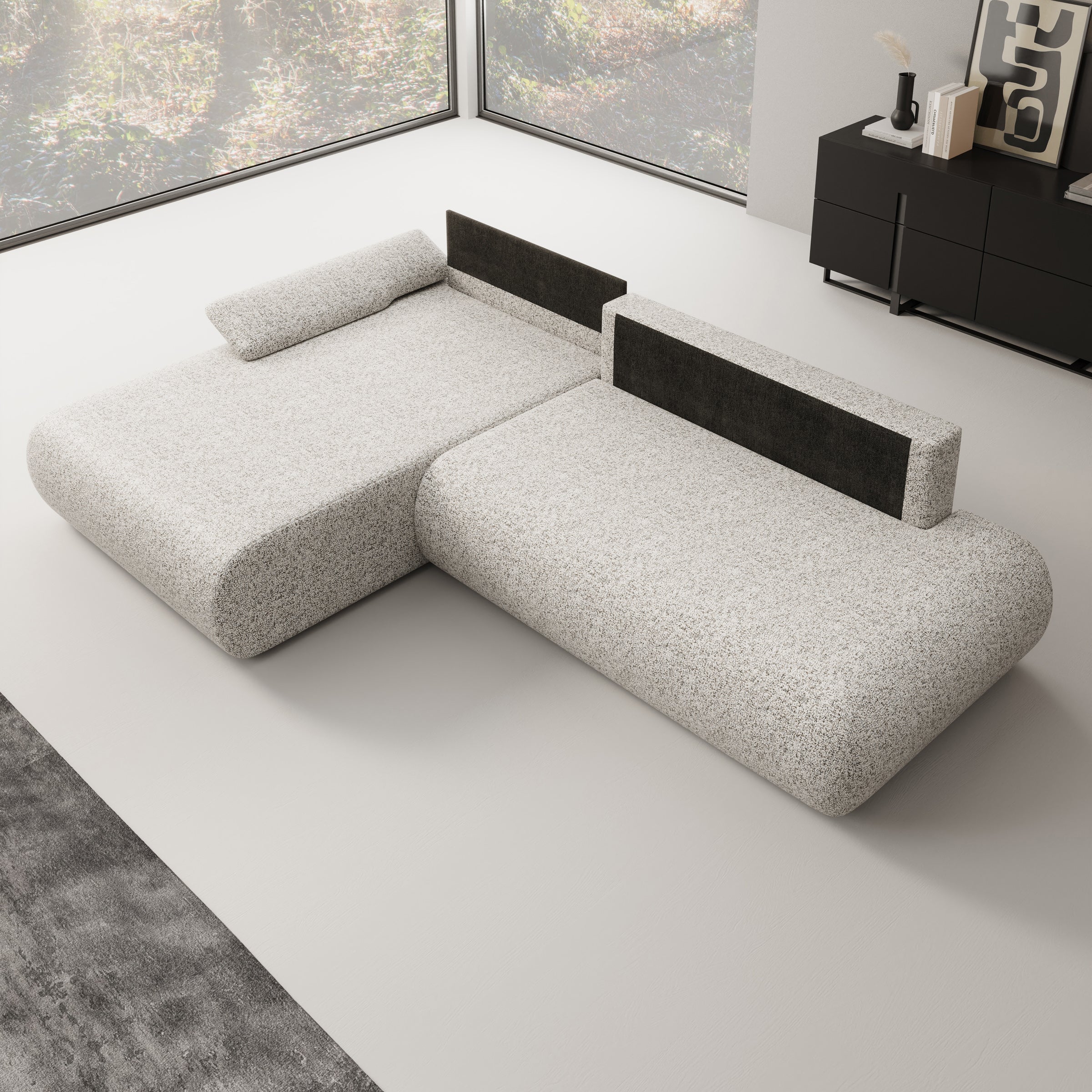 Pucet - Hoekbank 3-zits met chaise longue - Stof grijs - Links - 286x174x74 cm