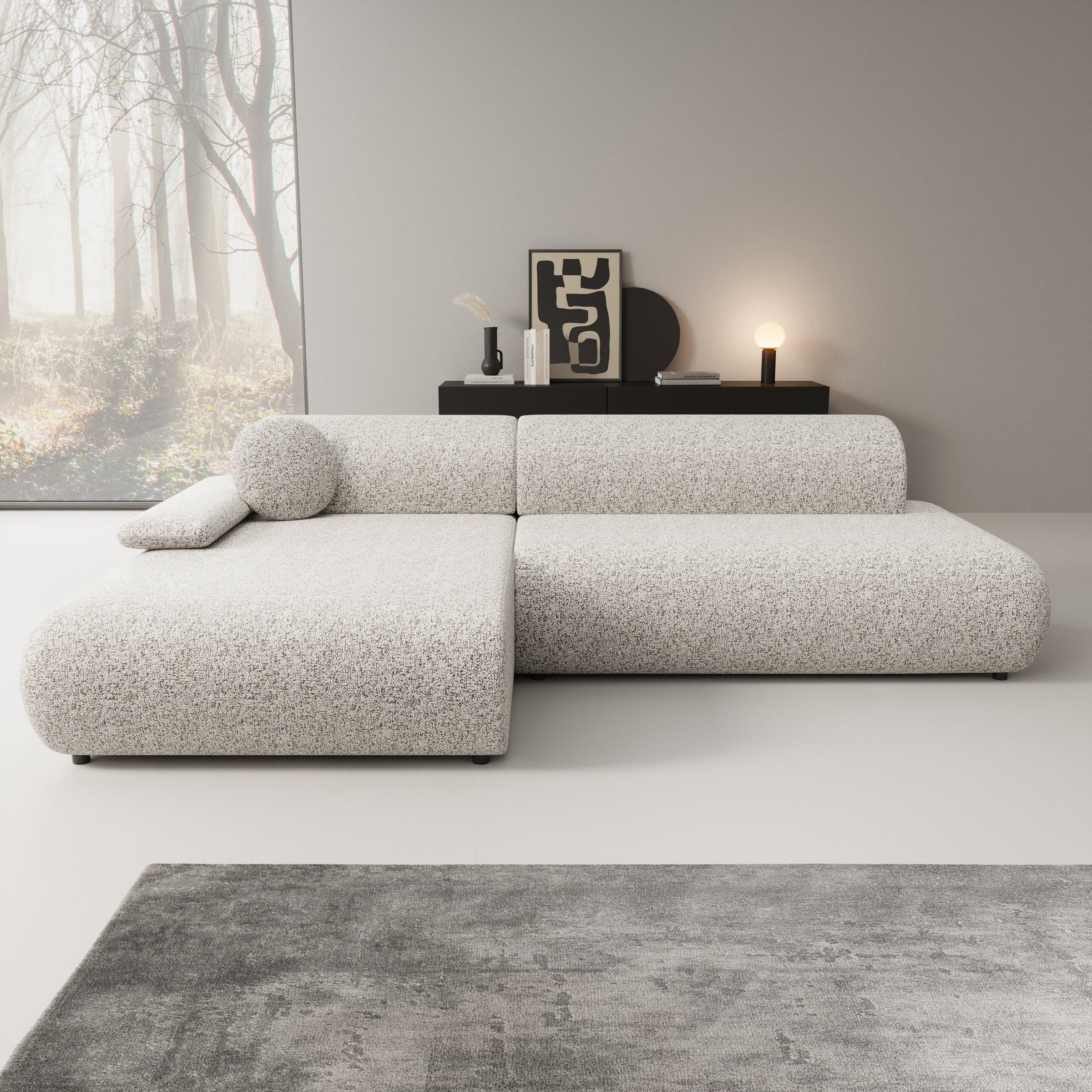 Pucet - Hoekbank 3-zits met chaise longue - Stof grijs - Links - 286x174x74 cm