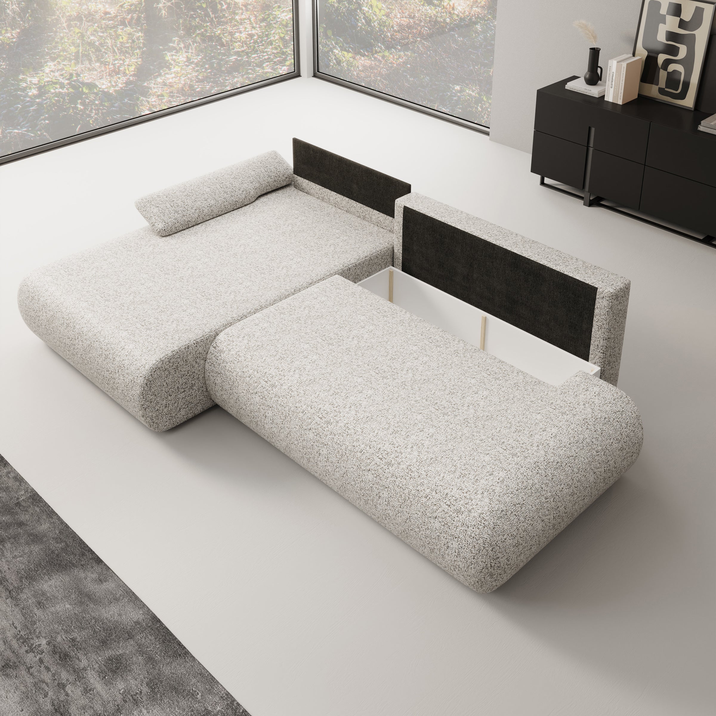 Pucet - Hoekbank 3-zits met chaise longue - Stof grijs - Links - 286x174x74 cm