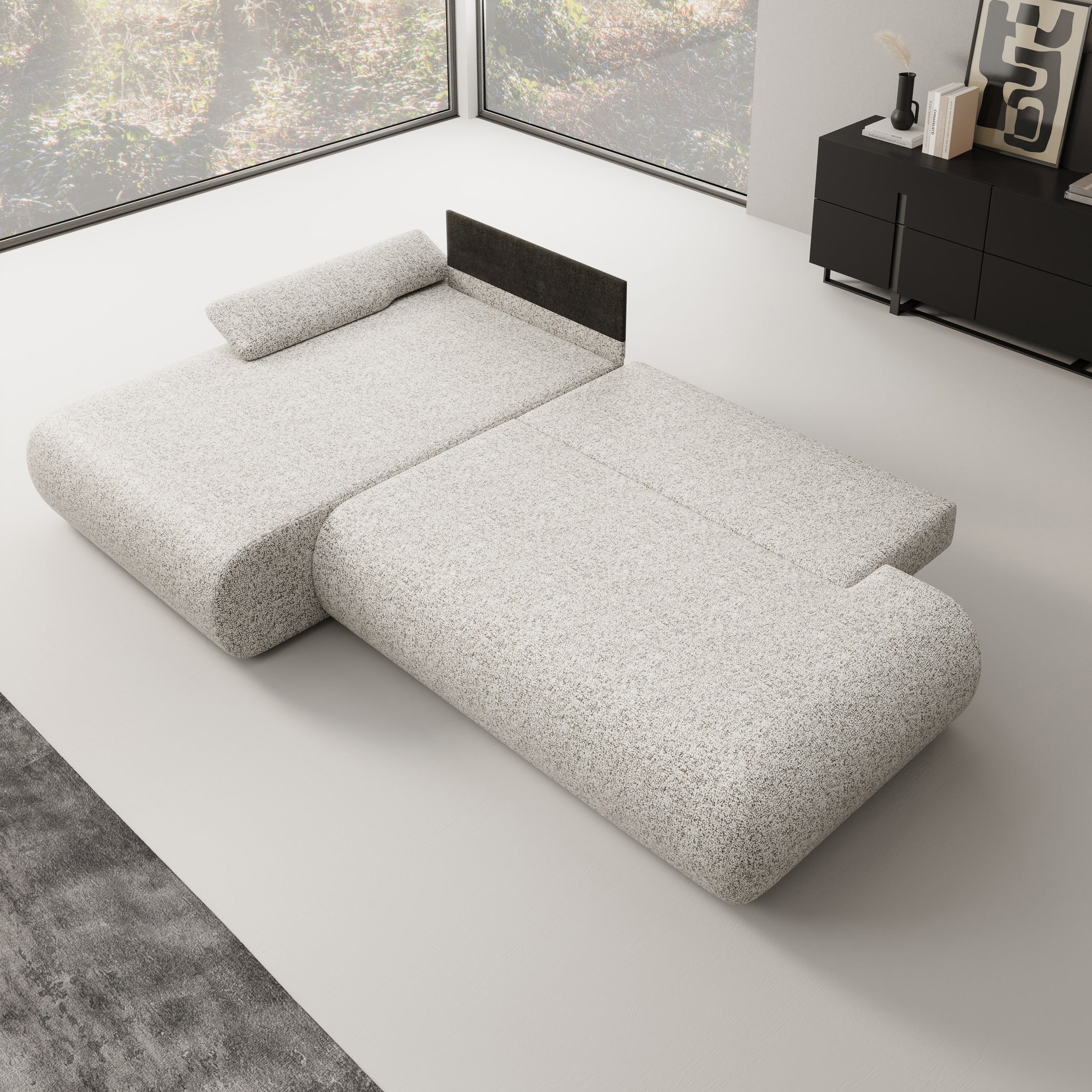 Pucet - Hoekbank 3-zits met chaise longue - Stof grijs - Links - 286x174x74 cm