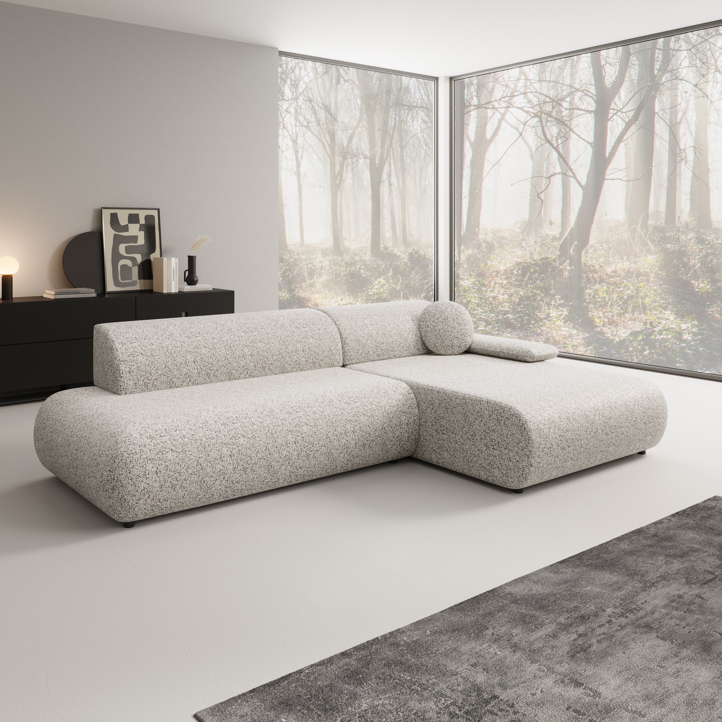 Pucet - Hoekbank 3-zits met chaise longue - Stof grijs - Rechts - 286x174x74 cm