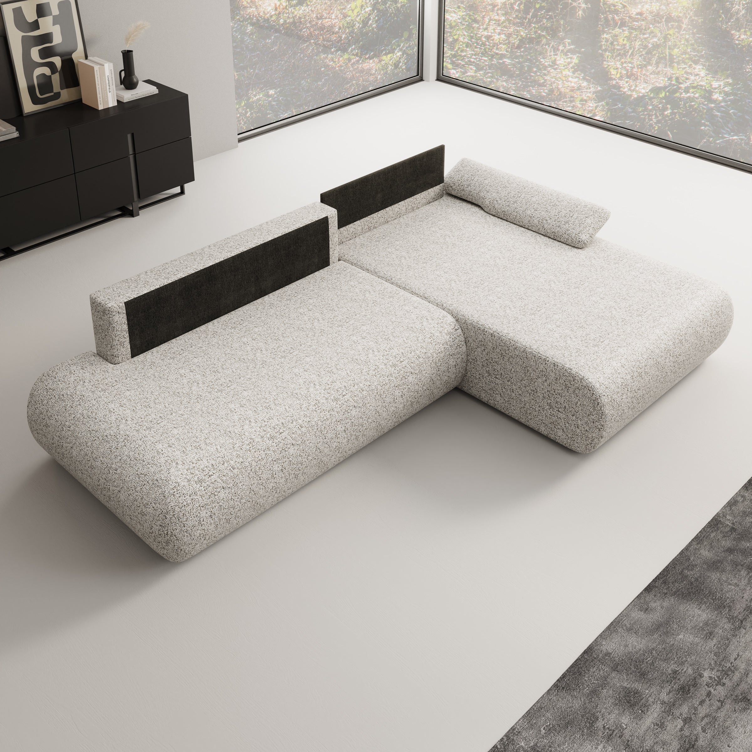 Pucet - Hoekbank 3-zits met chaise longue - Stof grijs - Rechts - 286x174x74 cm