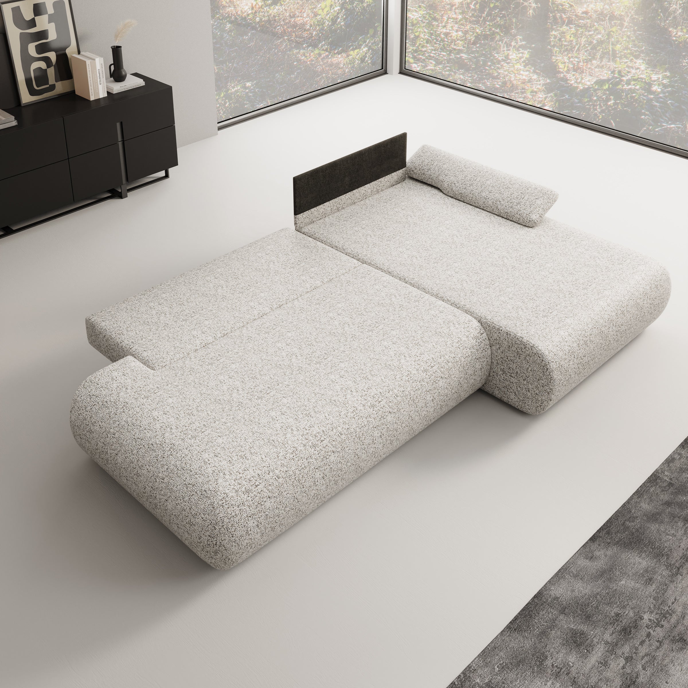 Pucet - Hoekbank 3-zits met chaise longue - Stof grijs - Rechts - 286x174x74 cm