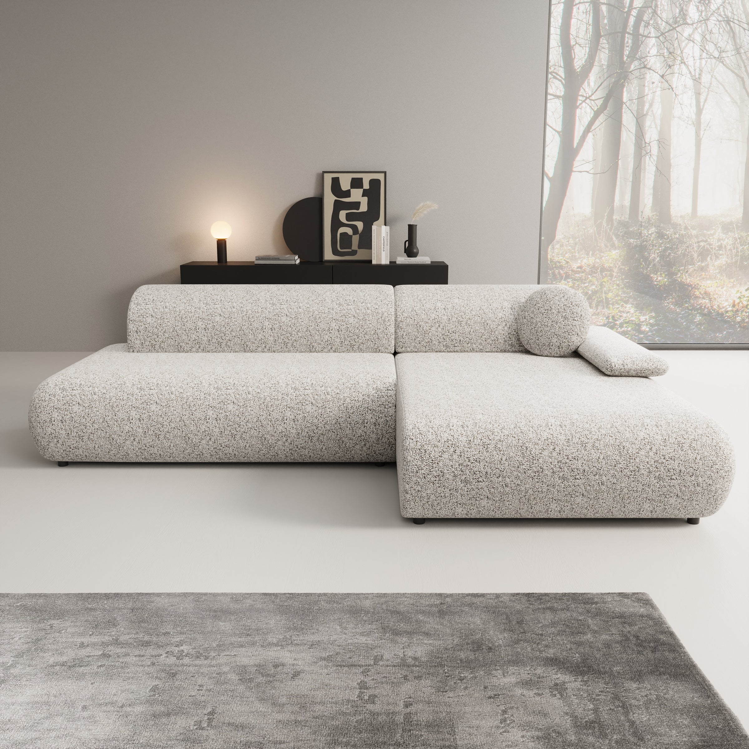 Pucet - Hoekbank 3-zits met chaise longue - Stof grijs - Rechts - 286x174x74 cm