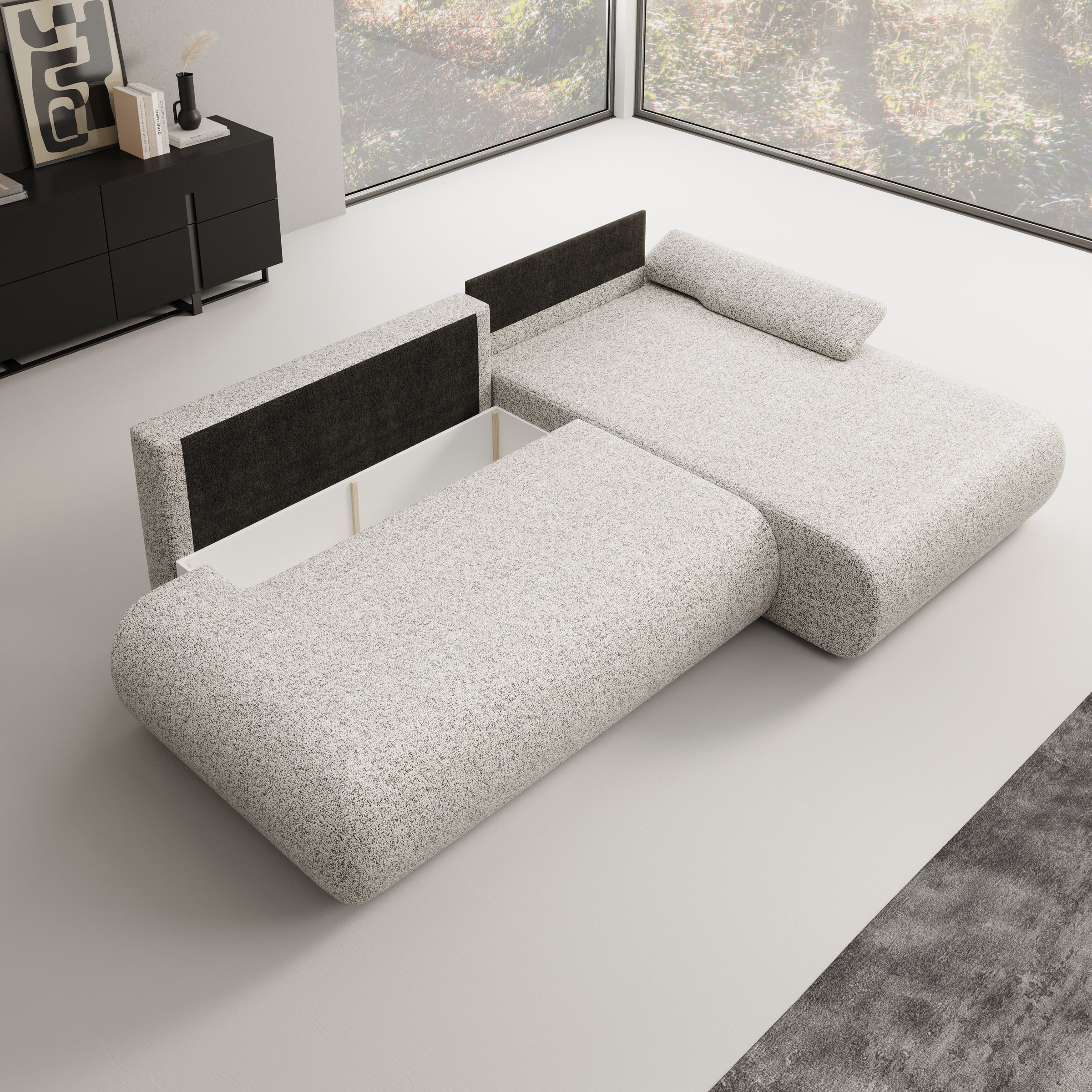 Pucet - Hoekbank 3-zits met chaise longue - Stof grijs - Rechts - 286x174x74 cm