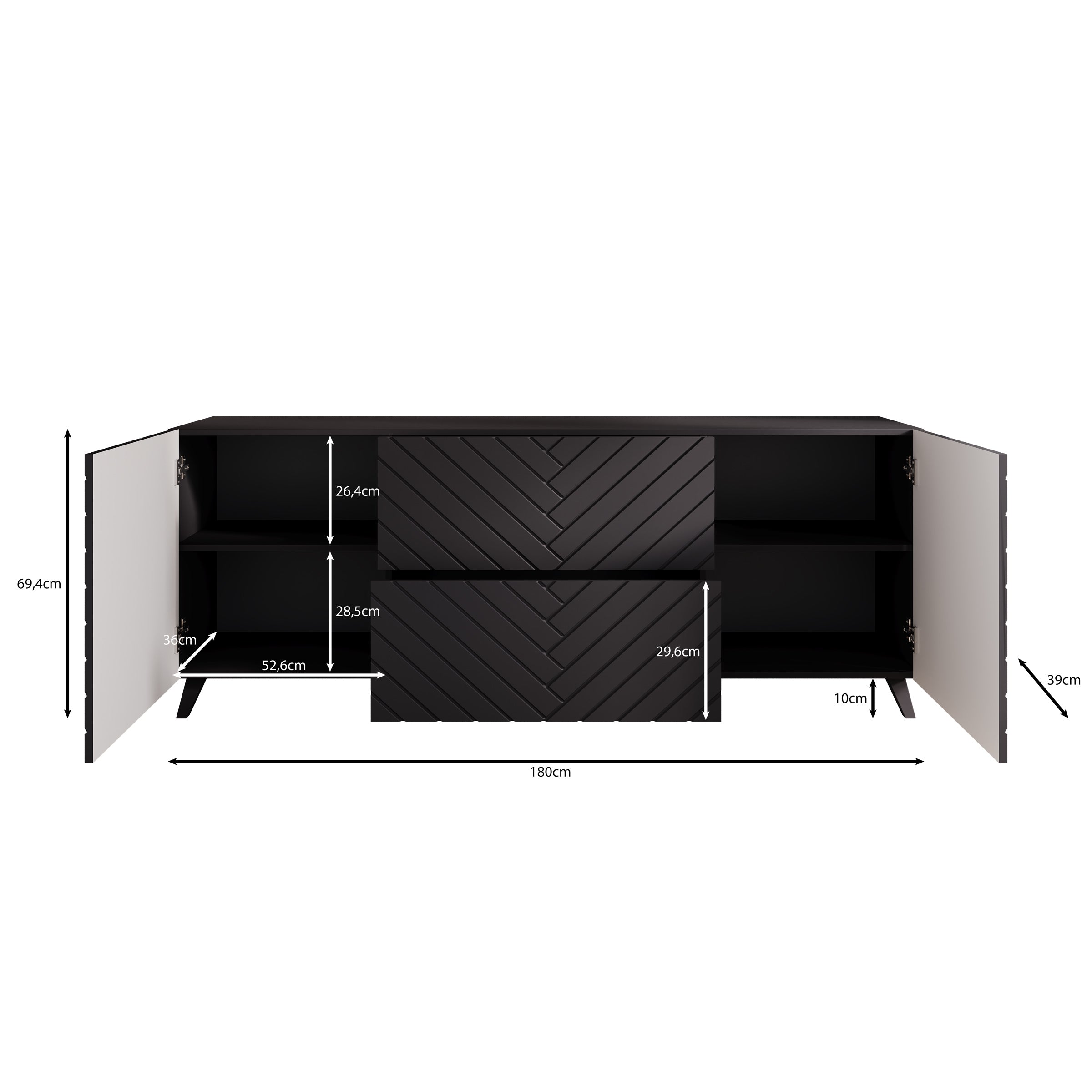 Pulse - TV-Meubel - Zwart - 180x39x69 cm