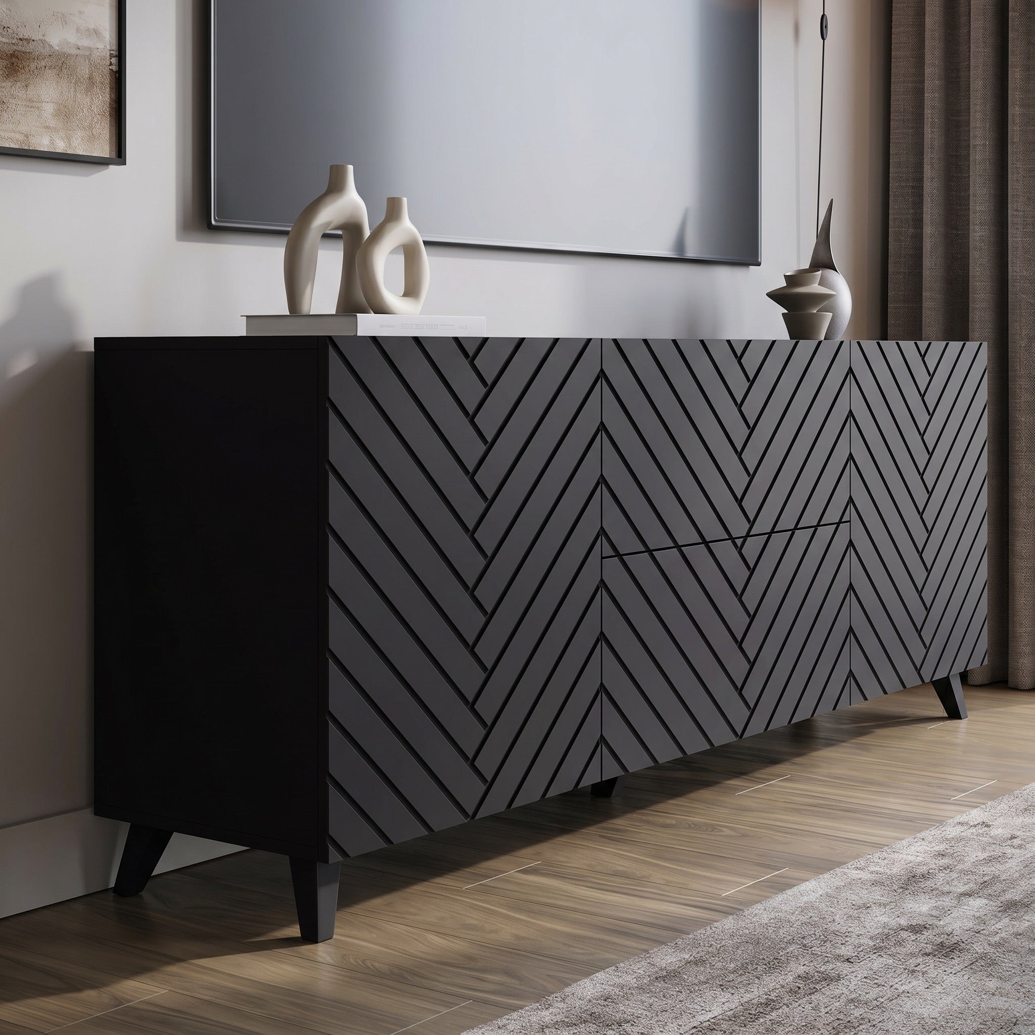Pulse - TV-Meubel - Zwart - 180x39x69 cm