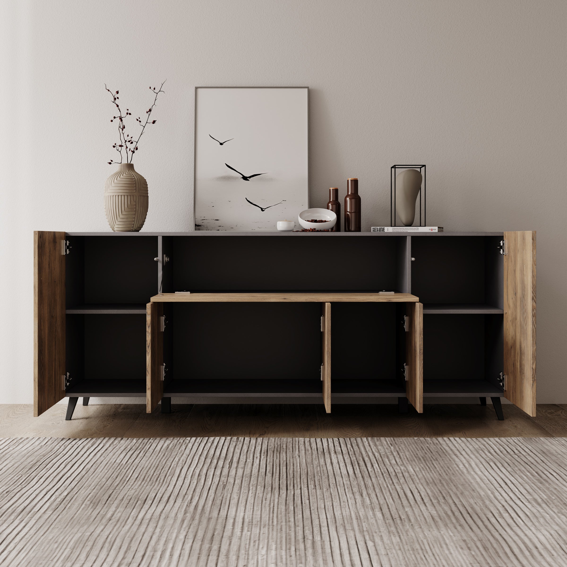 Pulse 4 - Dressoir - Eikenpatroon/Grijs - 180x39x76 cm