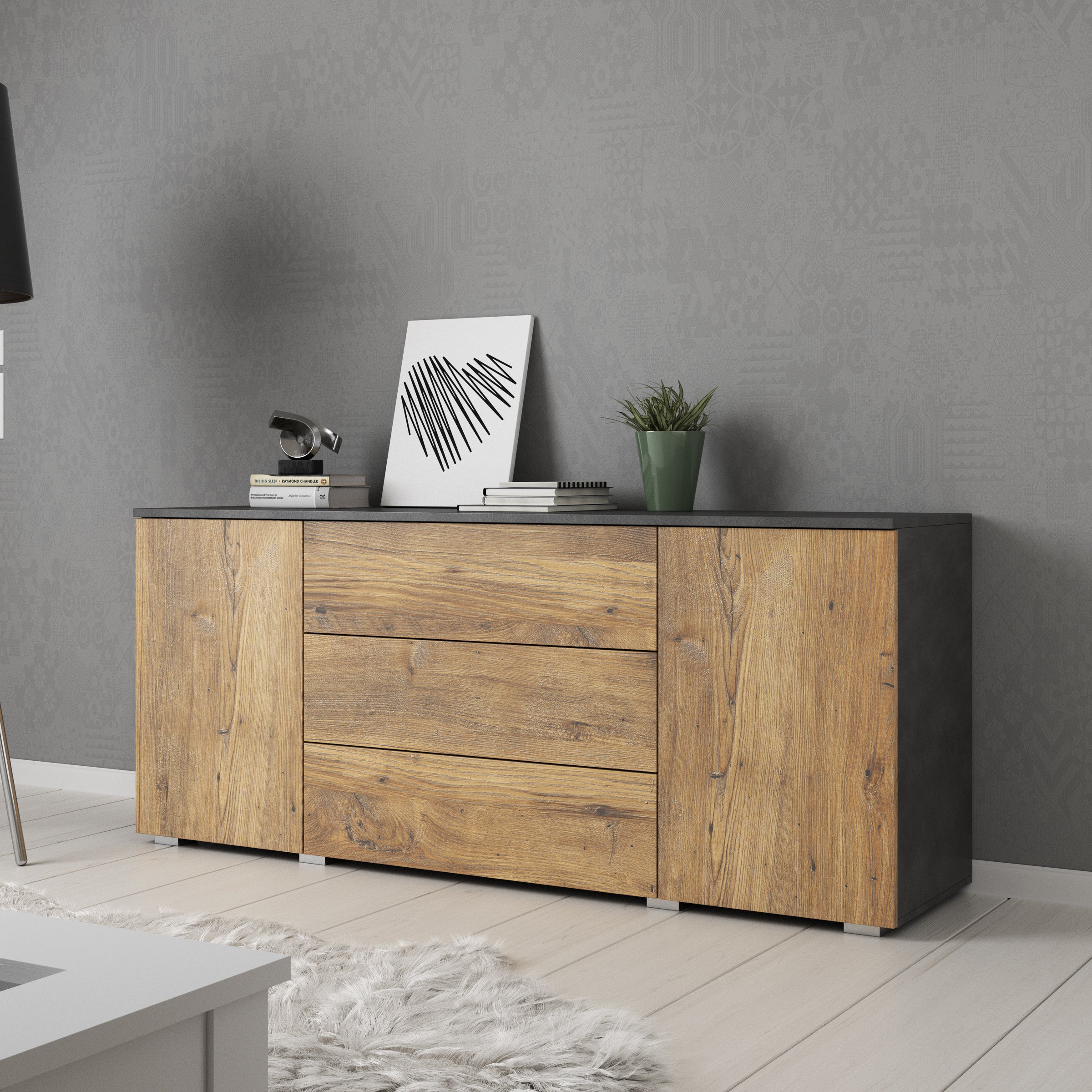 Pure - Dressoir - Eiken/Grijs - 150x39x68 cm