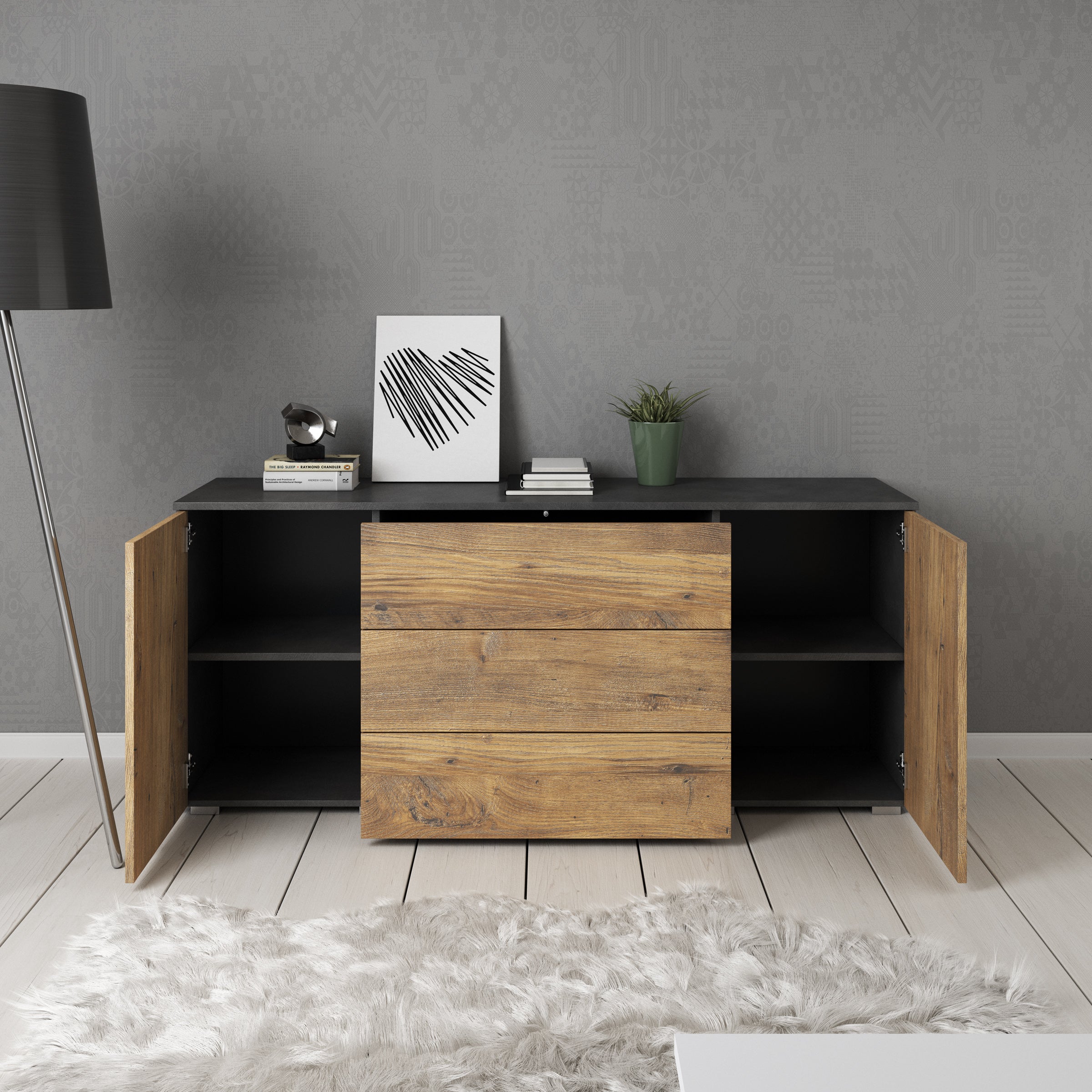 Pure - Dressoir - Eiken/Grijs - 150x39x68 cm