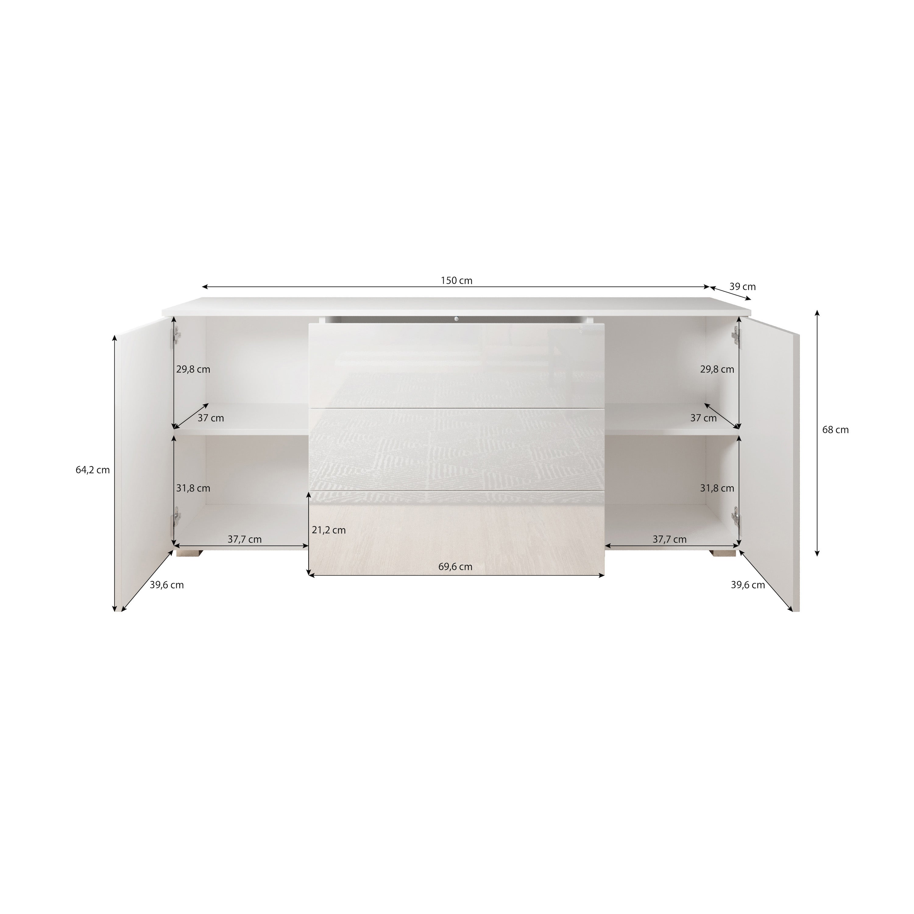 Pure - Dressoir - Wit - 150x39x68 cm
