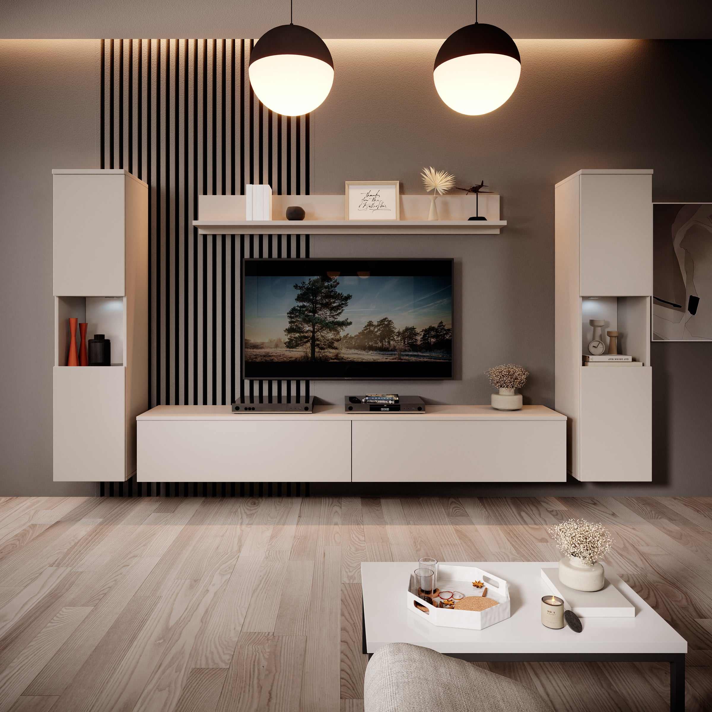 Pure XL - Wandmeubel - Beige - 180x33x130 cm